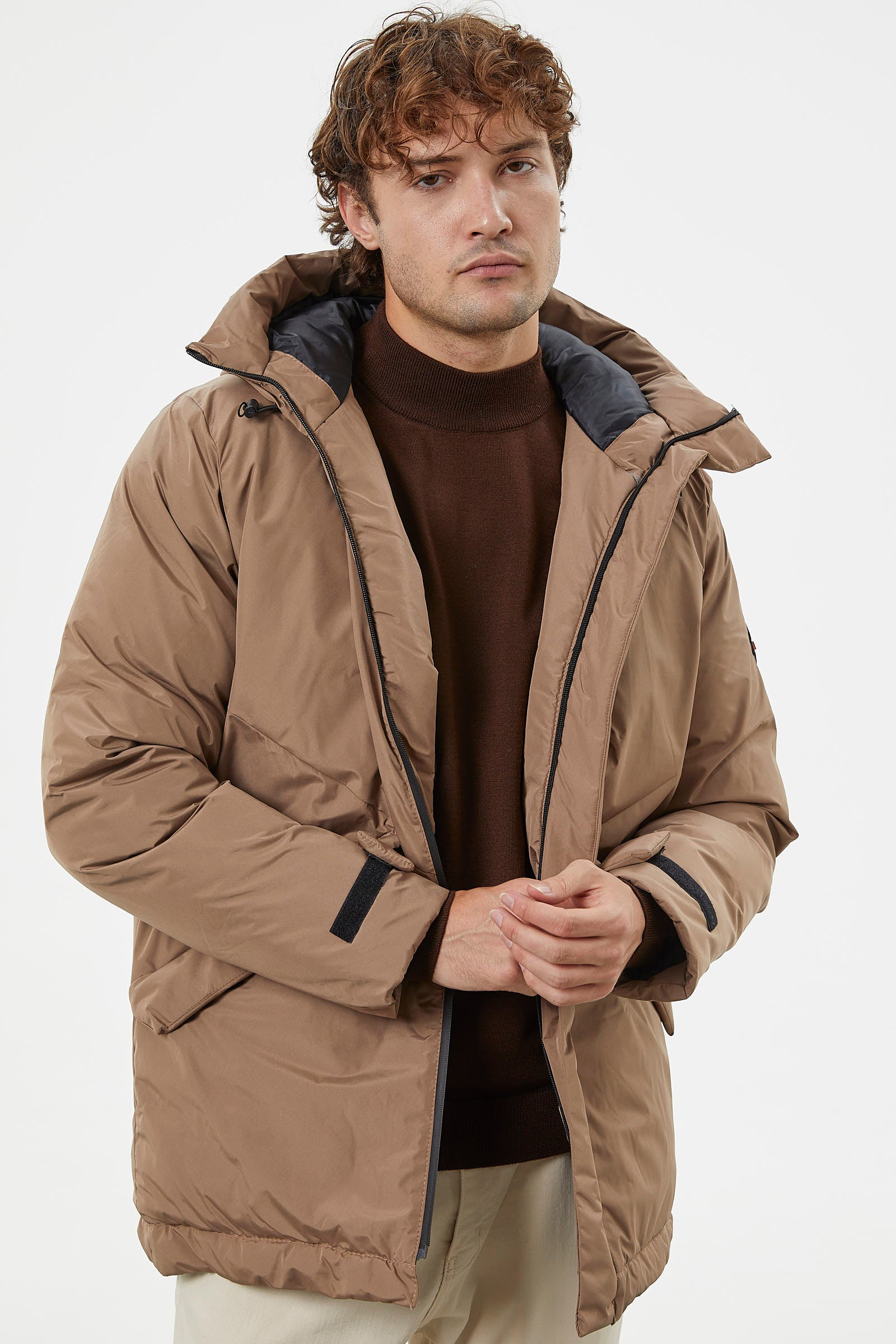 Kapüşonlu Kol Detaylı Şişme Mont - Vizon (2) Sementa