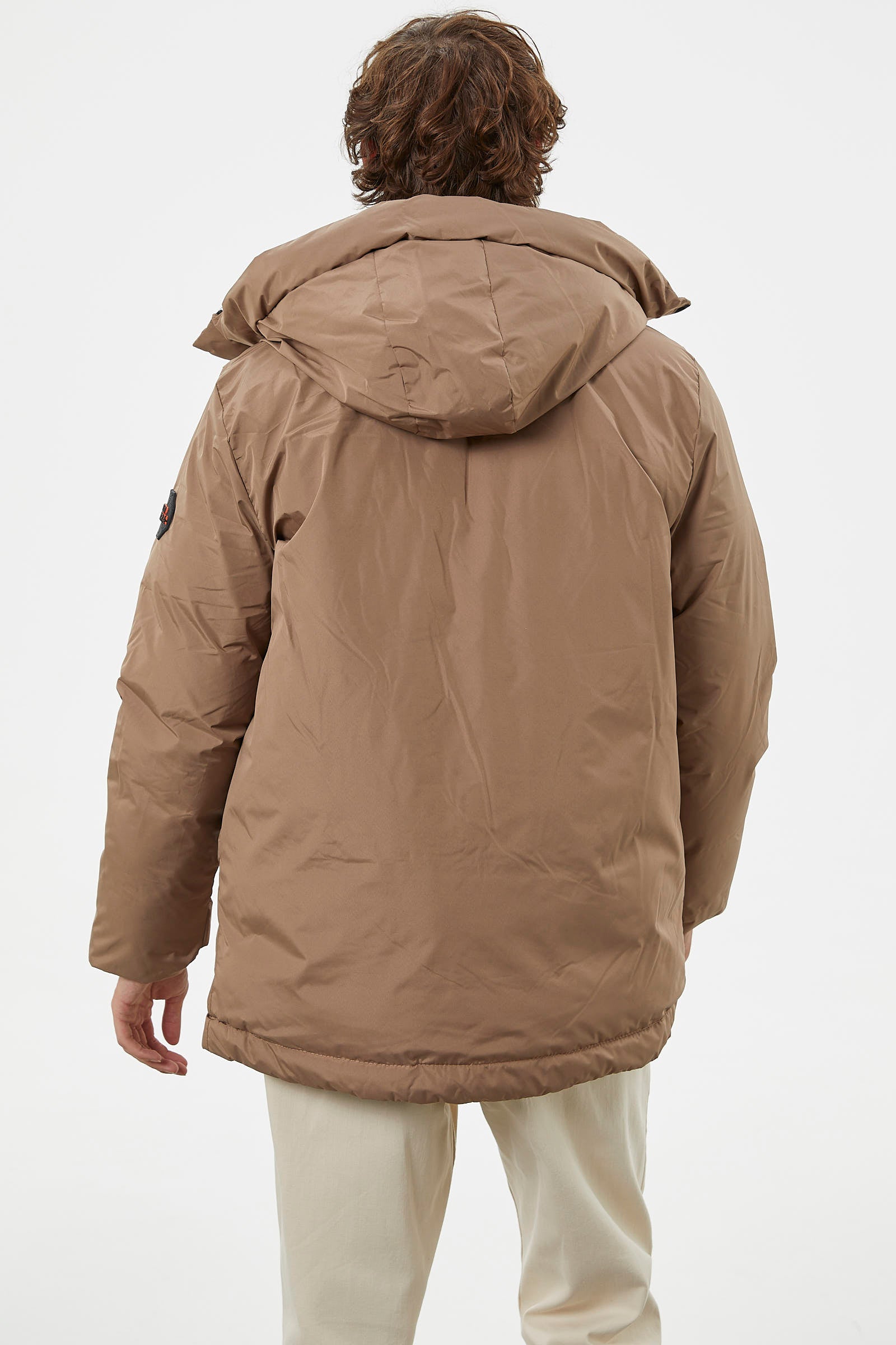 Kapüşonlu Kol Detaylı Şişme Mont - Vizon (7) Sementa