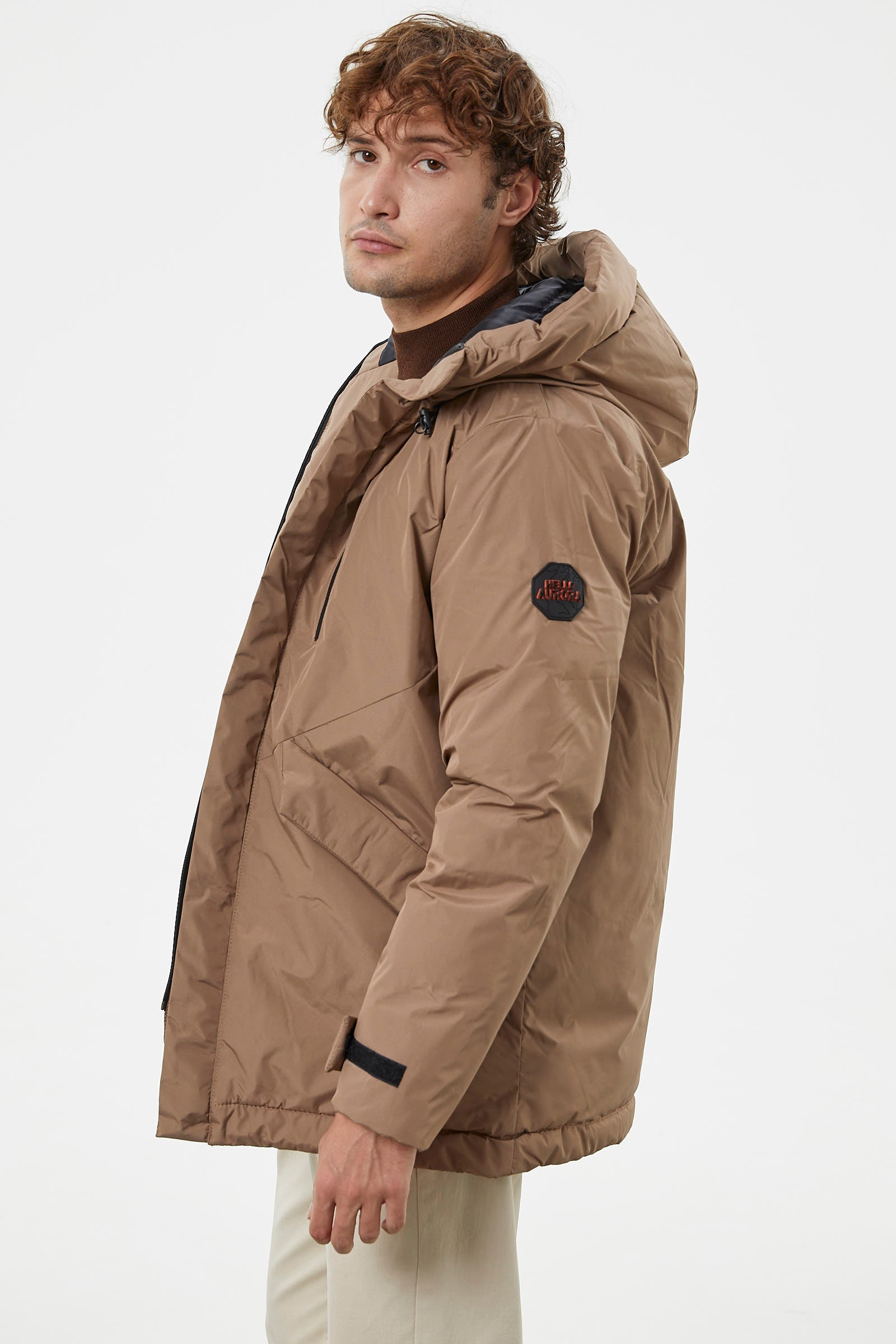 Kapüşonlu Kol Detaylı Şişme Mont - Vizon (6) Sementa