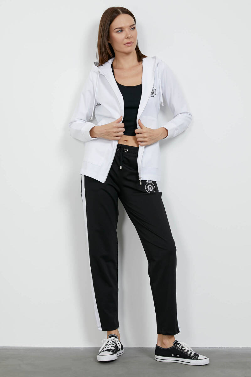 Kapüşonlu Metal Fermuar Detaylı Eşofman Takım - Beyaz (1) Sementa