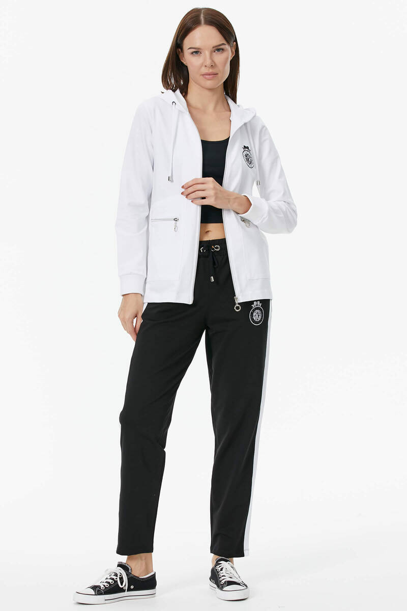 Kapüşonlu Metal Fermuar Detaylı Eşofman Takım - Beyaz (2) Sementa