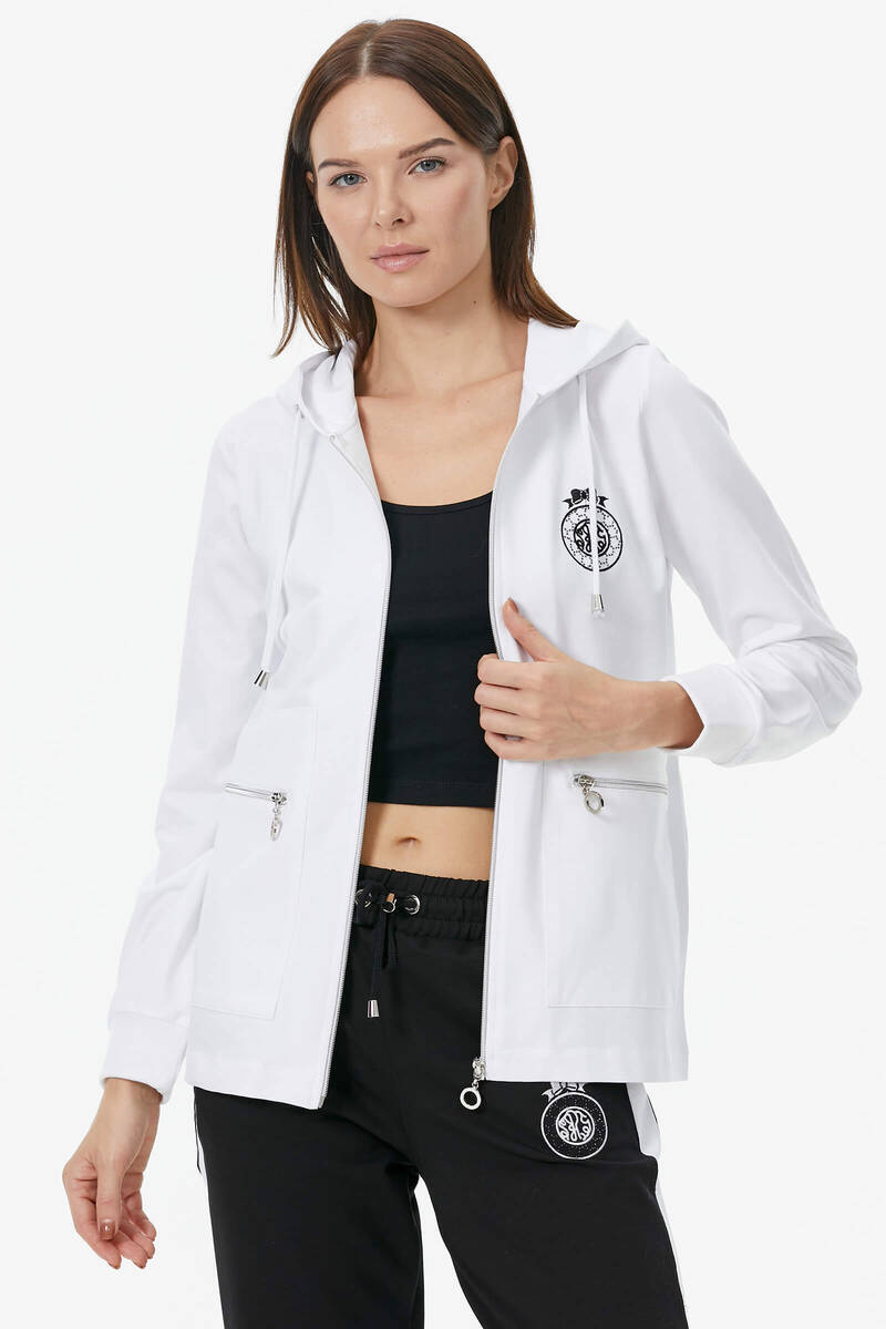 Kapüşonlu Metal Fermuar Detaylı Eşofman Takım - Beyaz (3) Sementa