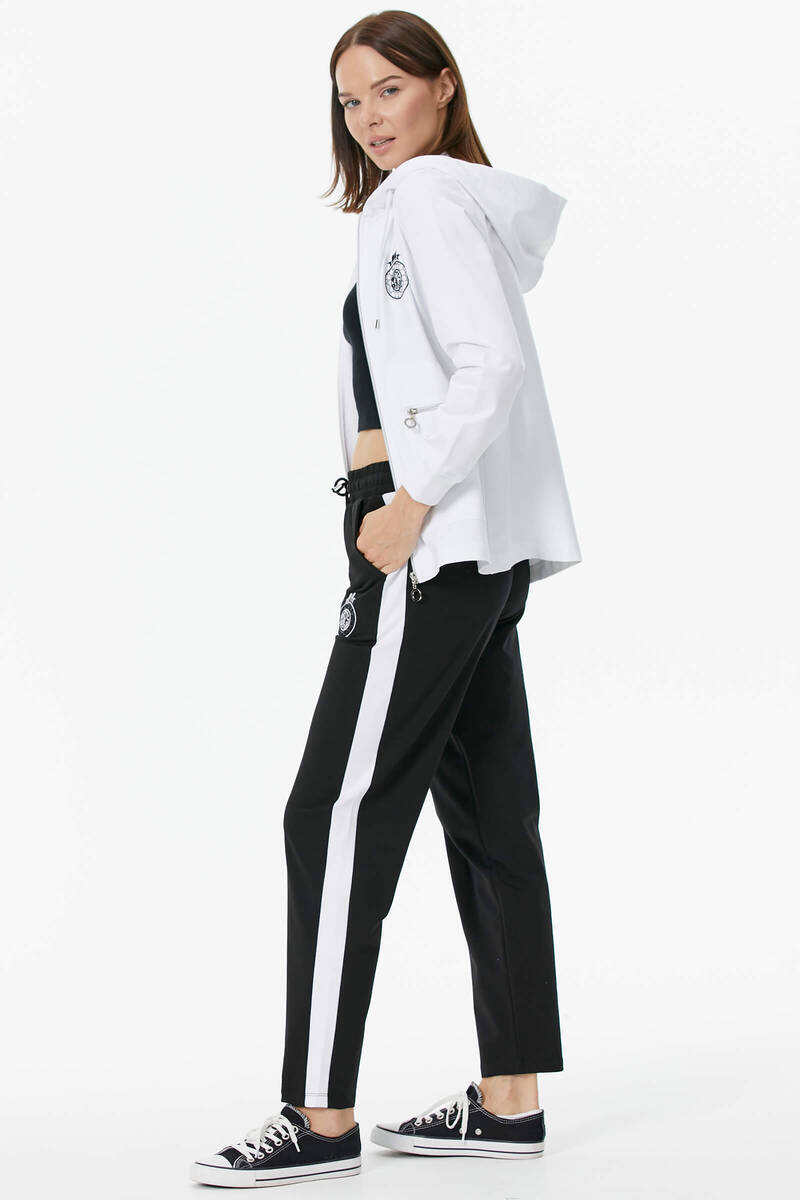 Kapüşonlu Metal Fermuar Detaylı Eşofman Takım - Beyaz (4) Sementa