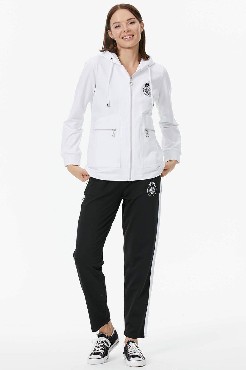 Kapüşonlu Metal Fermuar Detaylı Eşofman Takım - Beyaz (5) Sementa