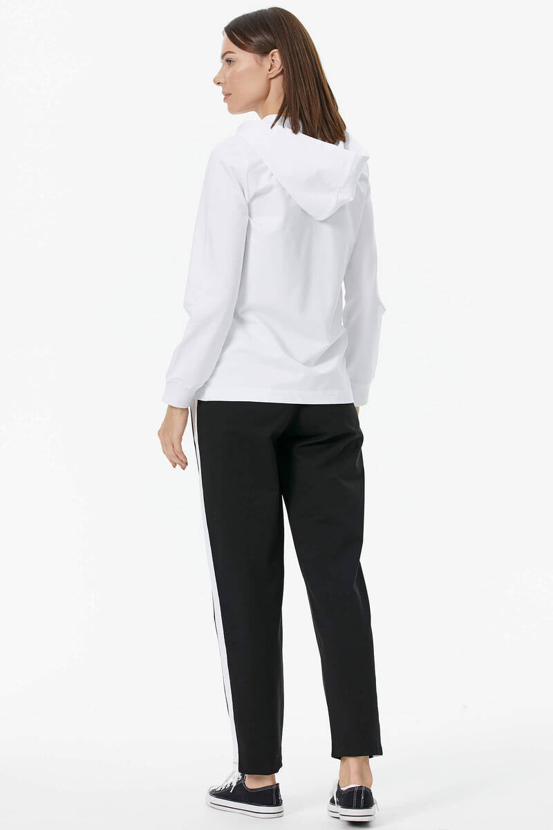 Kapüşonlu Metal Fermuar Detaylı Eşofman Takım - Beyaz (7) Sementa