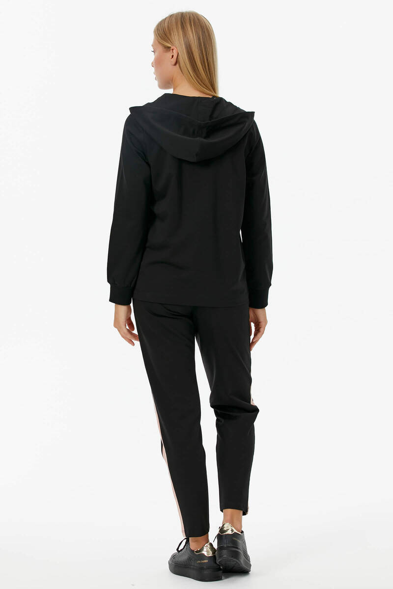 Kapüşonlu Metal Fermuar Detaylı Eşofman Takım - Siyah (6) Sementa