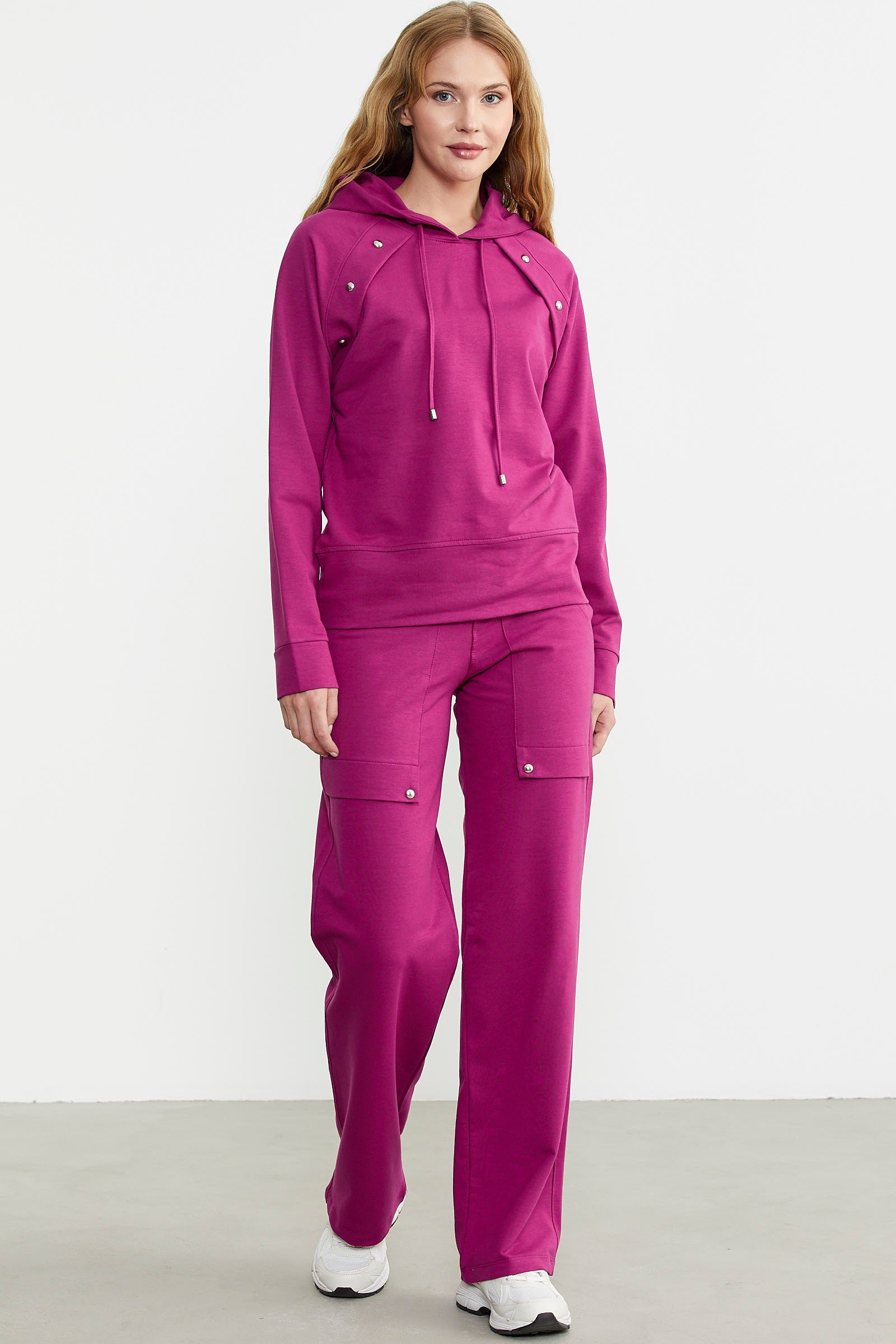 Kapüşonlu Oversize Eşofman Takım - Fuşya - Sementa