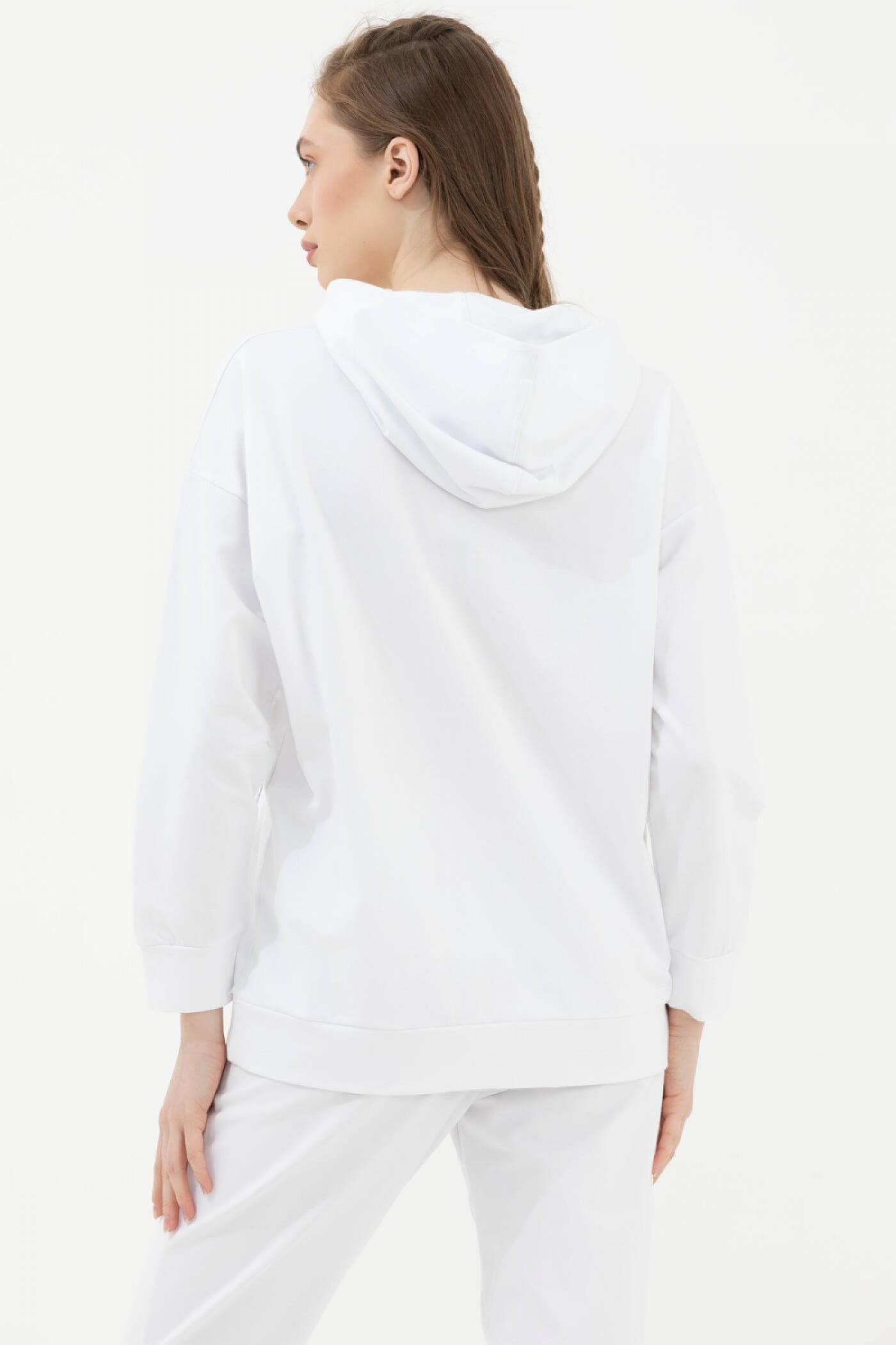 Kapüşonlu Oversize Sweat - Beyaz (4) Sementa