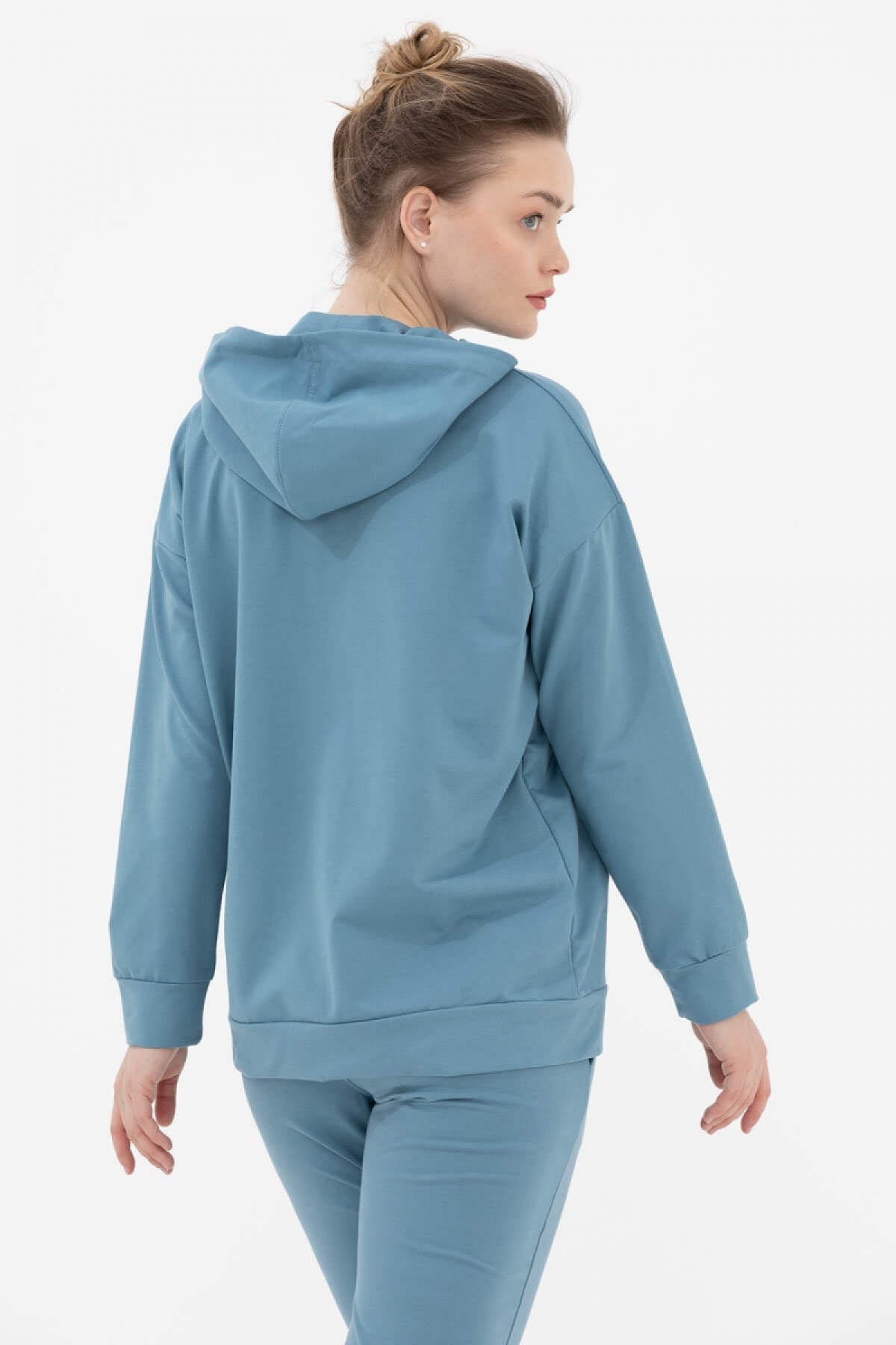 Kapüşonlu Oversize Sweat - Mavi (4) Sementa