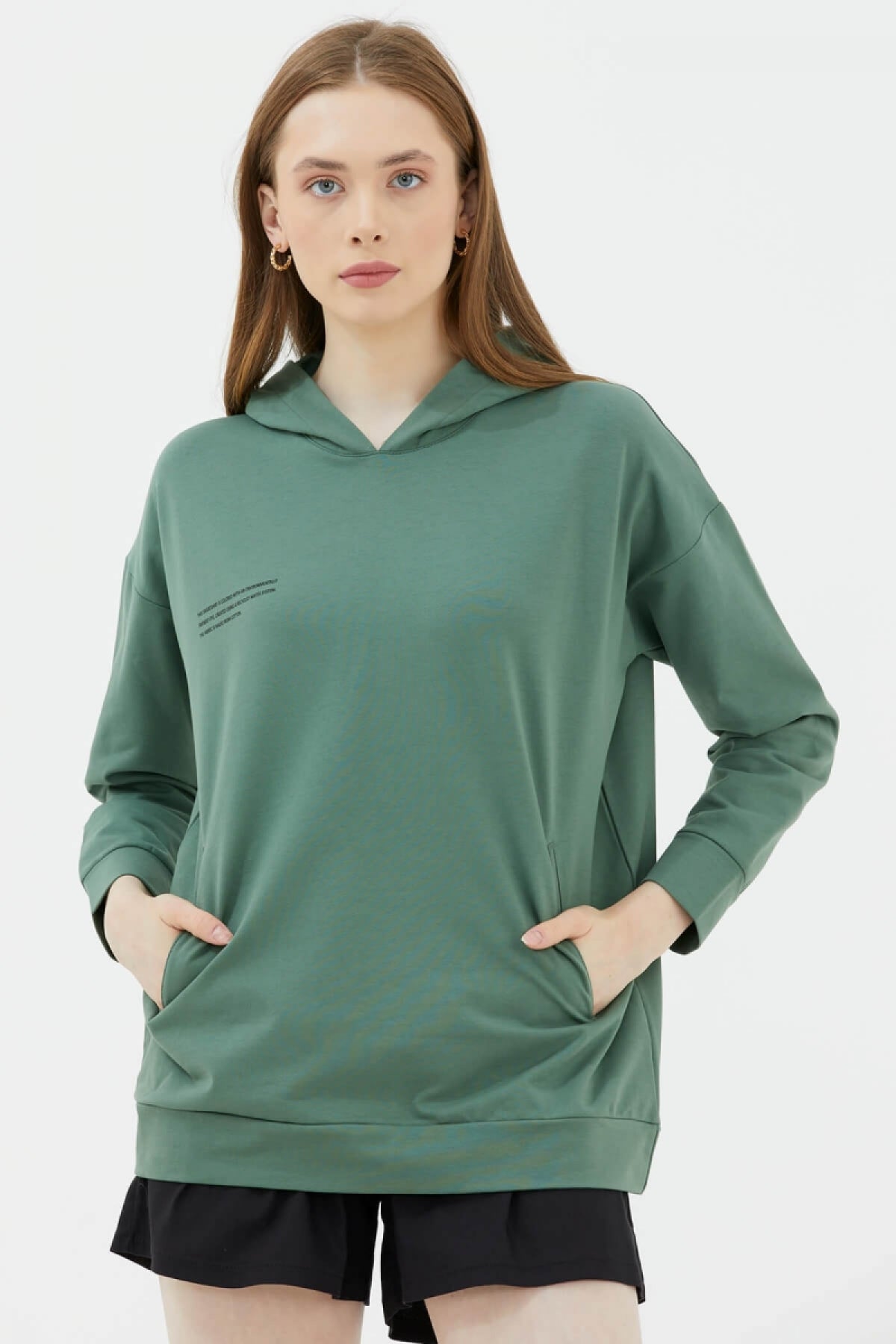 Kapüşonlu Oversize Sweat - Yeşil (1) Sementa