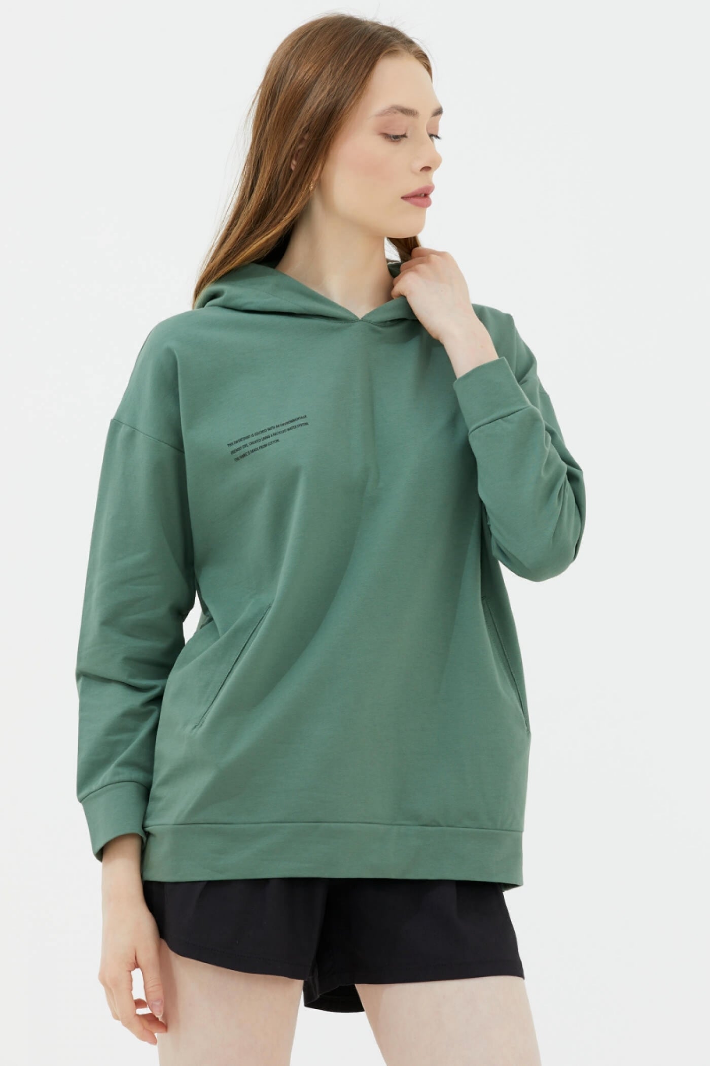 Kapüşonlu Oversize Sweat - Yeşil (2) Sementa