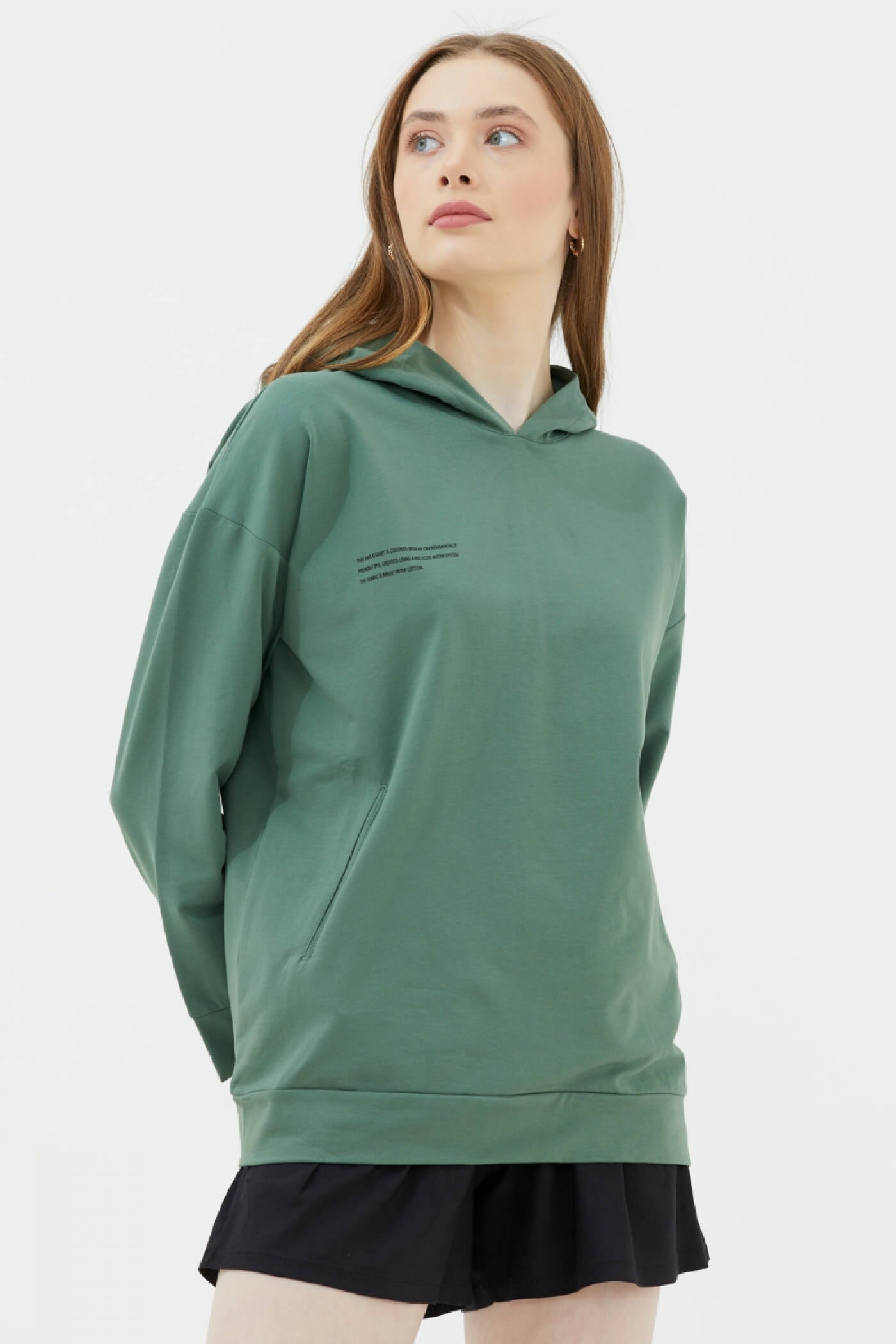 Kapüşonlu Oversize Sweat - Yeşil (3) Sementa