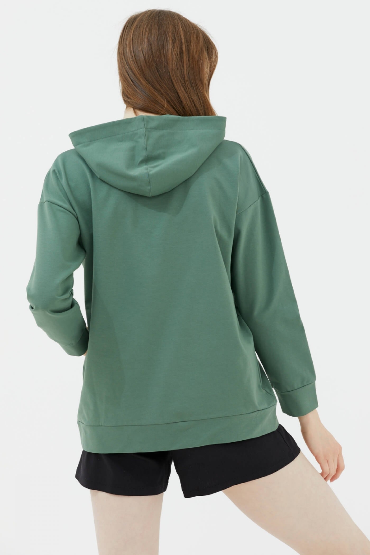 Kapüşonlu Oversize Sweat - Yeşil (4) Sementa