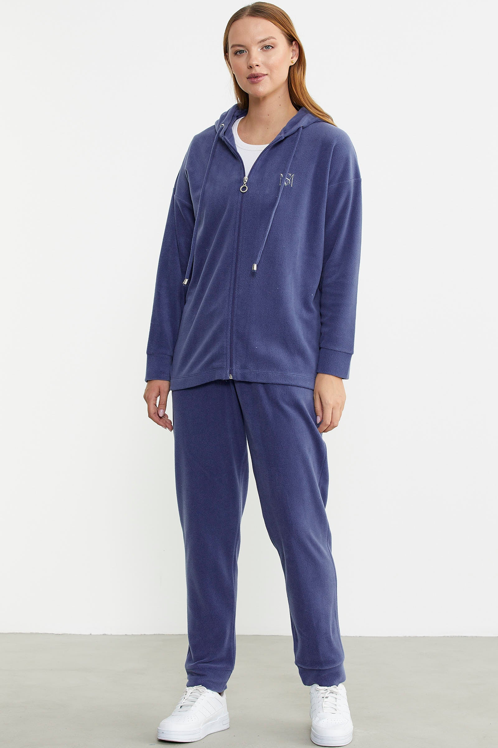 Kapüşonlu Polar Tunik Eşofman Takım - Indigo - Sementa