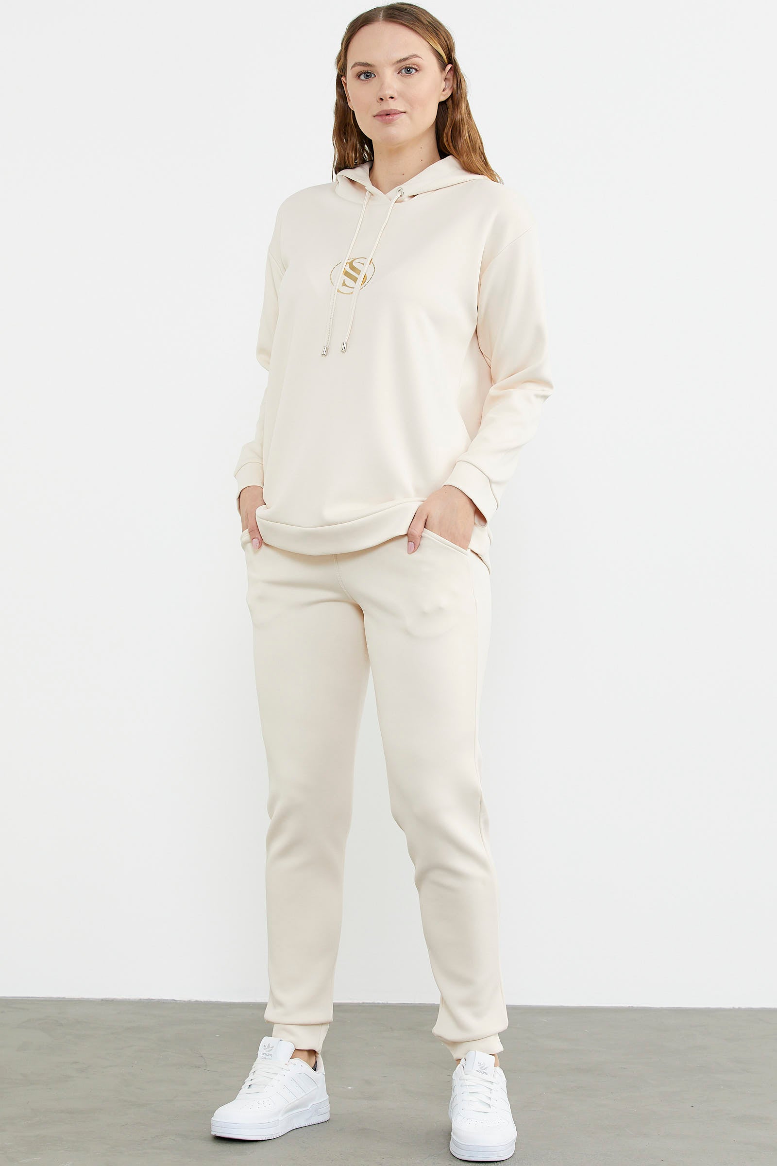 Kapüşonlu Scuba Jogger Eşofman Takım - Bej (2) Sementa