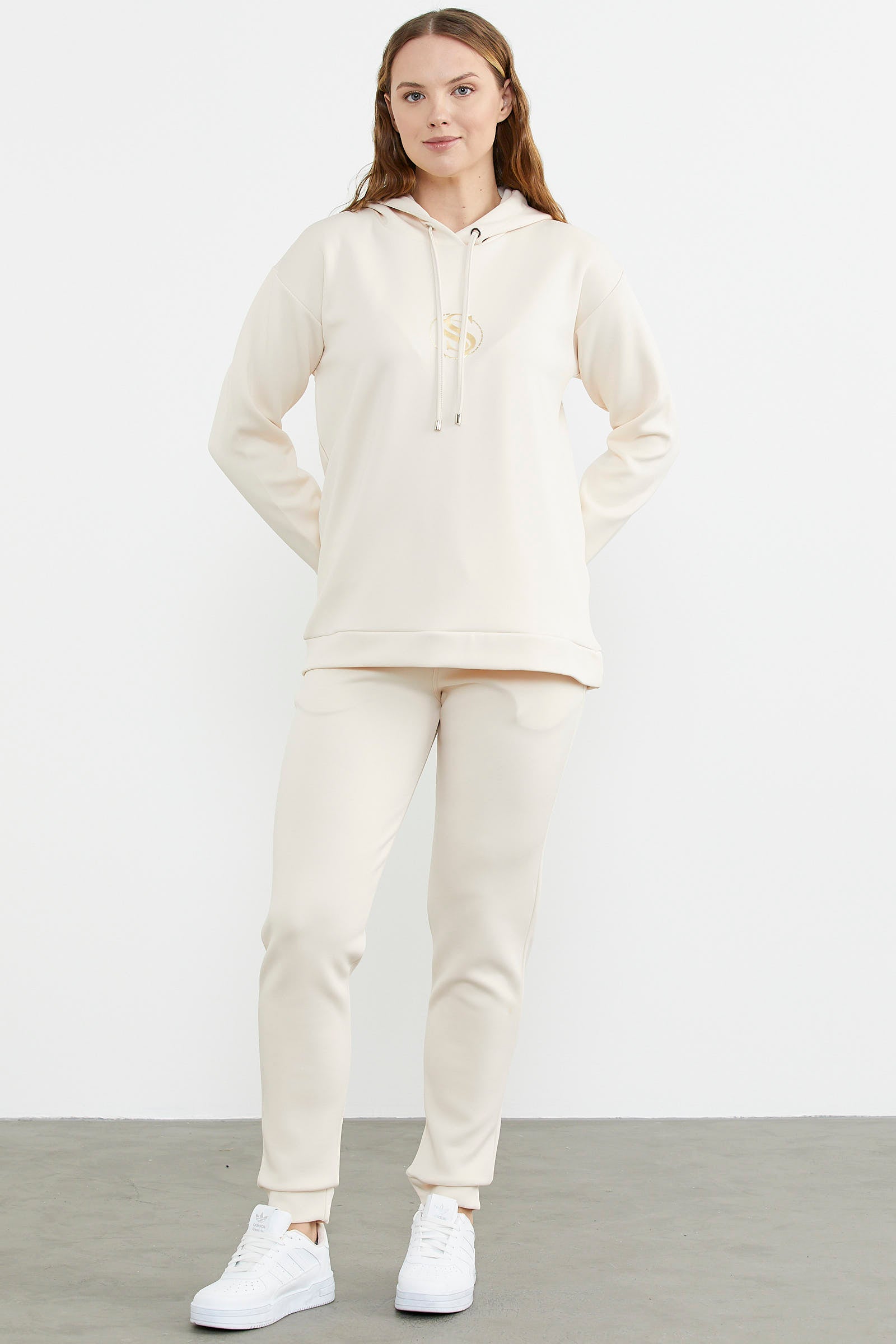 Kapüşonlu Scuba Jogger Eşofman Takım - Bej (5) Sementa