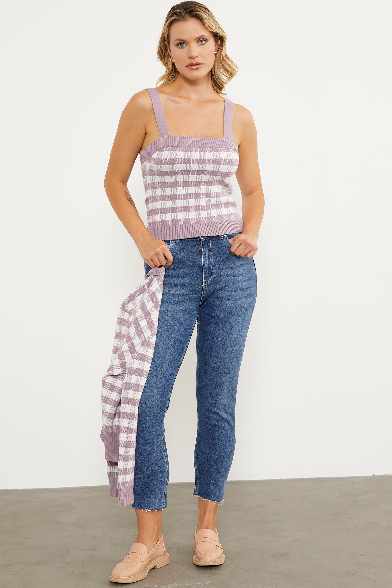 Kare Desen Bluz Hırka Triko Takım - Gül (4) Sementa