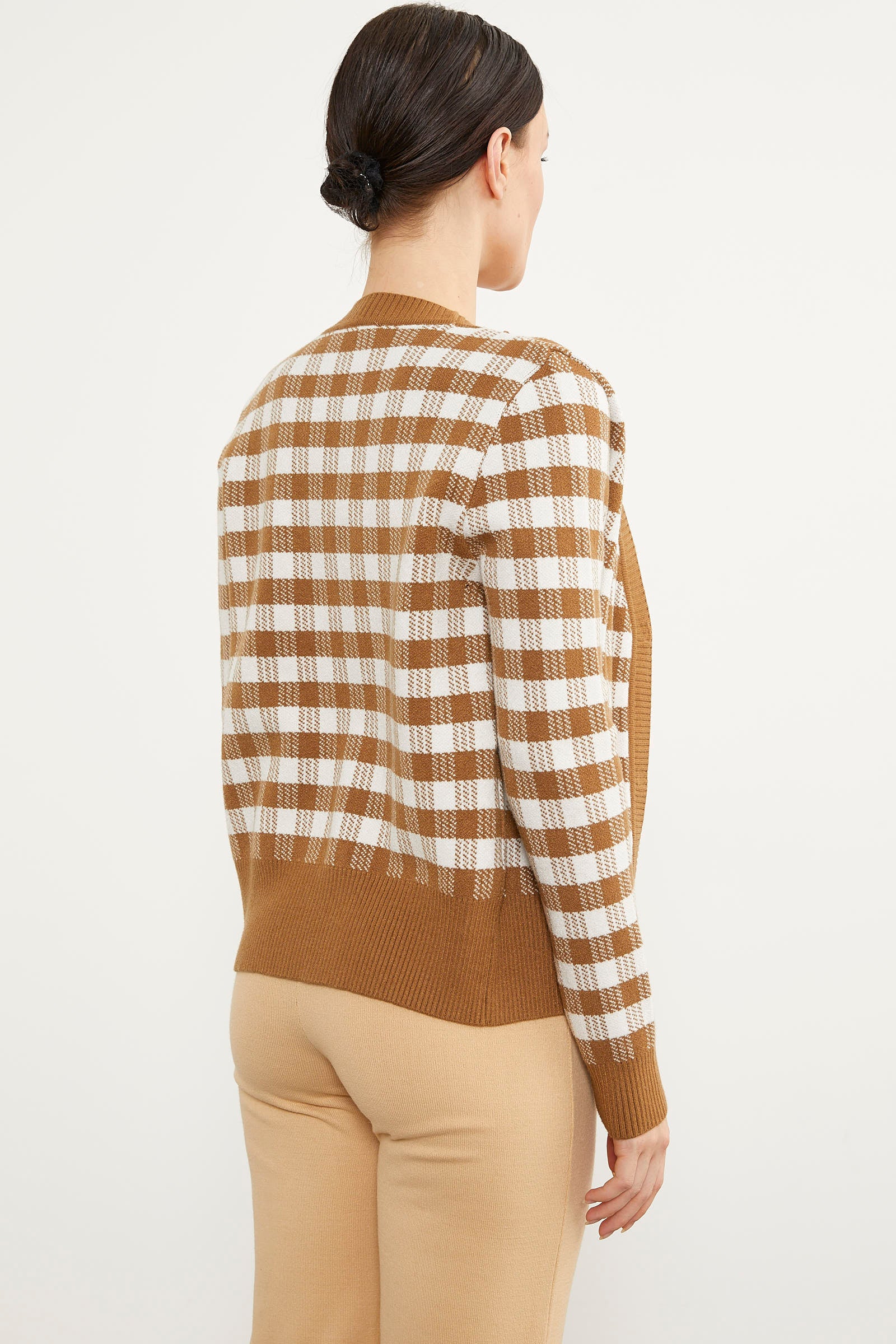 Kare Desen Bluz Hırka Triko Takım - Kamel (6) Sementa