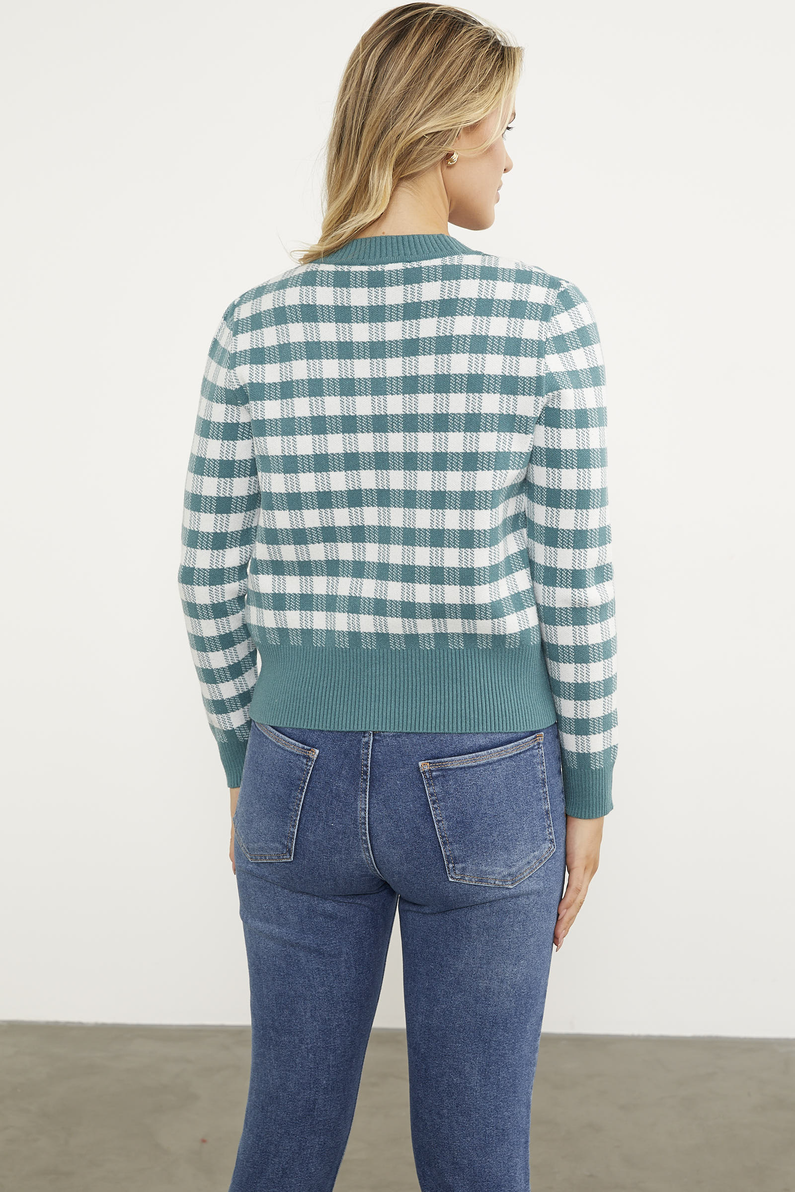 Kare Desen Bluz Hırka Triko Takım - Mint (7) Sementa