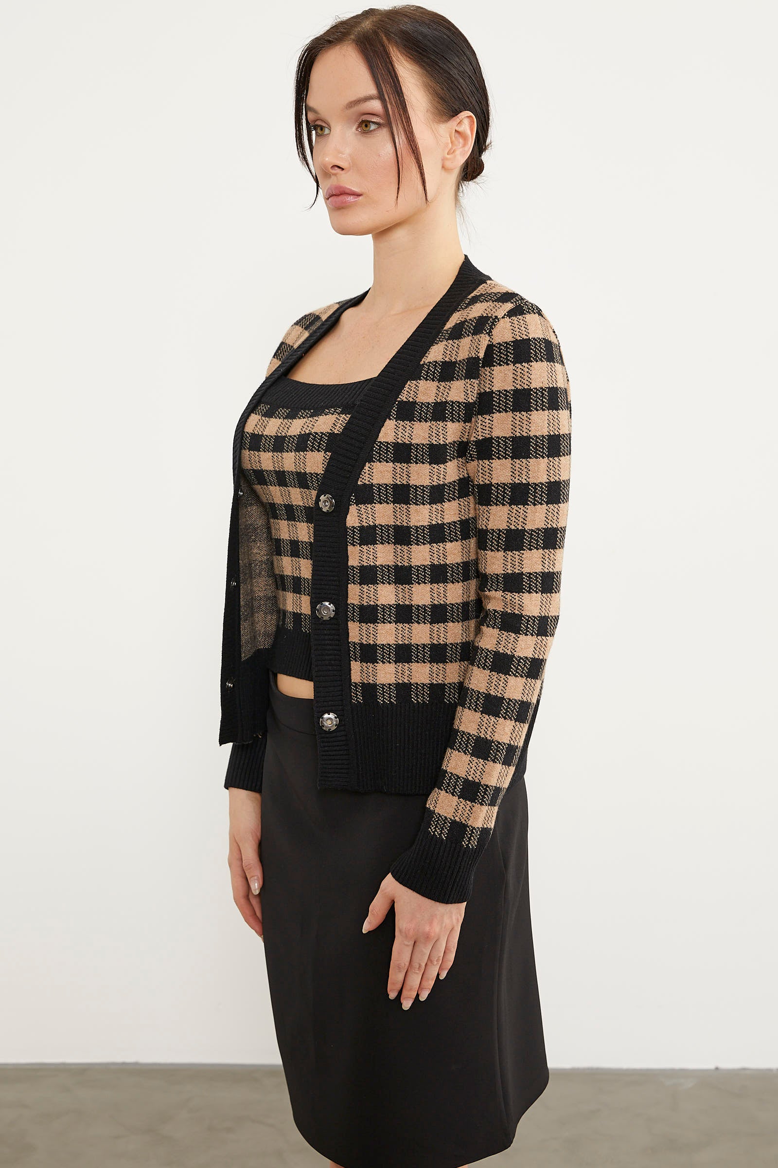 Kare Desen Bluz Hırka Triko Takım - Siyah (5) Sementa