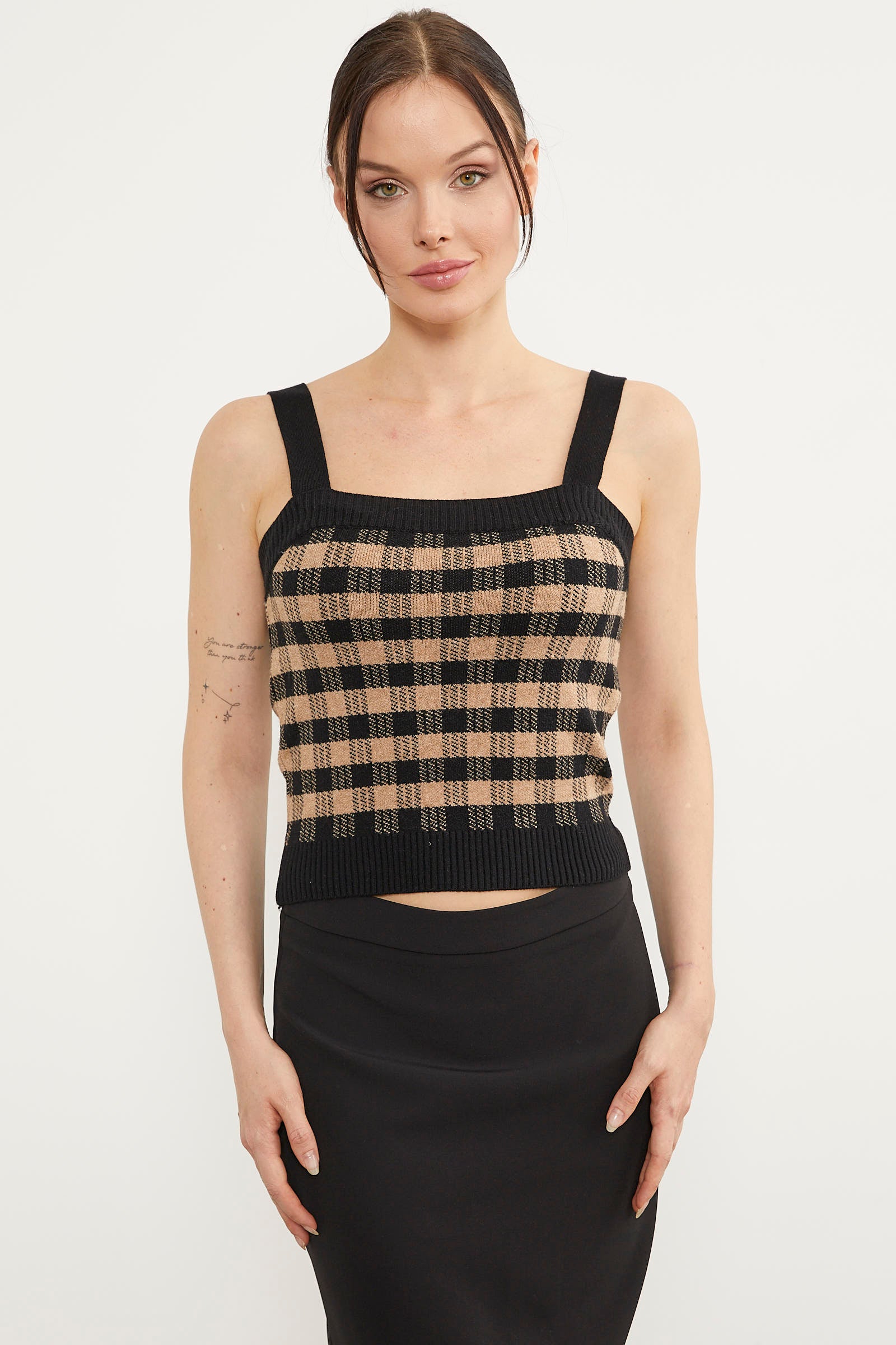 Kare Desen Bluz Hırka Triko Takım - Siyah (4) Sementa