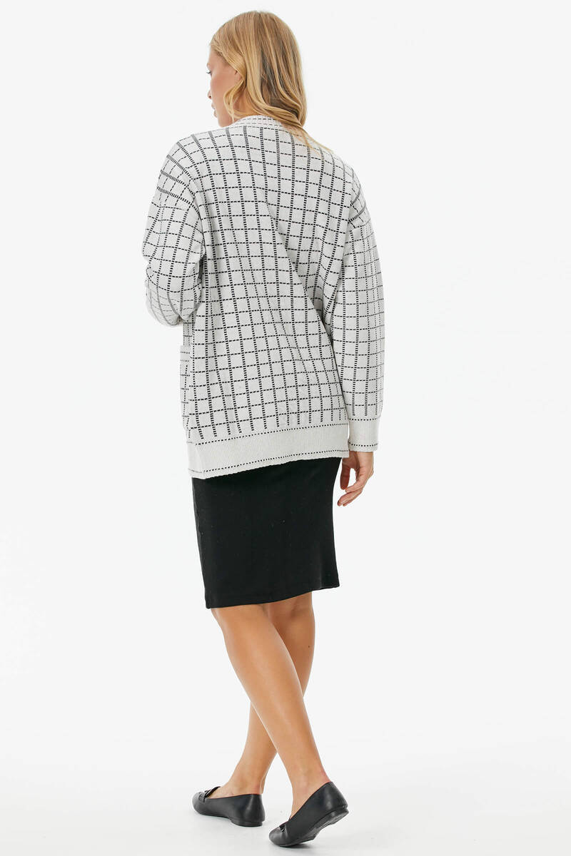 Kare Desenli Triko Hırka - Beyaz (5) Sementa