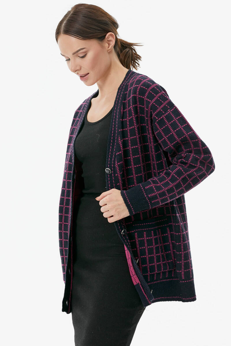 Kare Desenli Triko Hırka - Lacivert (3) Sementa