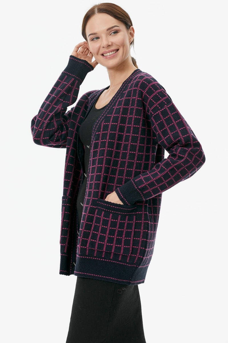 Kare Desenli Triko Hırka - Lacivert (4) Sementa