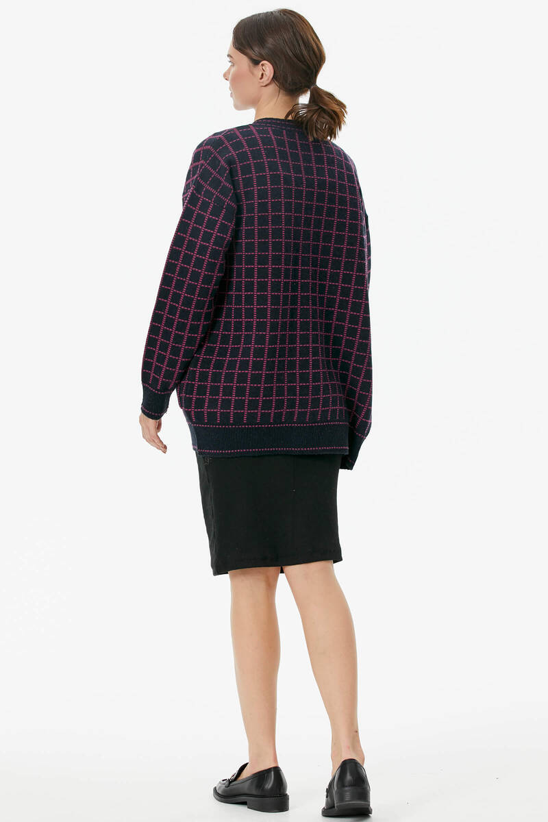 Kare Desenli Triko Hırka - Lacivert (5) Sementa