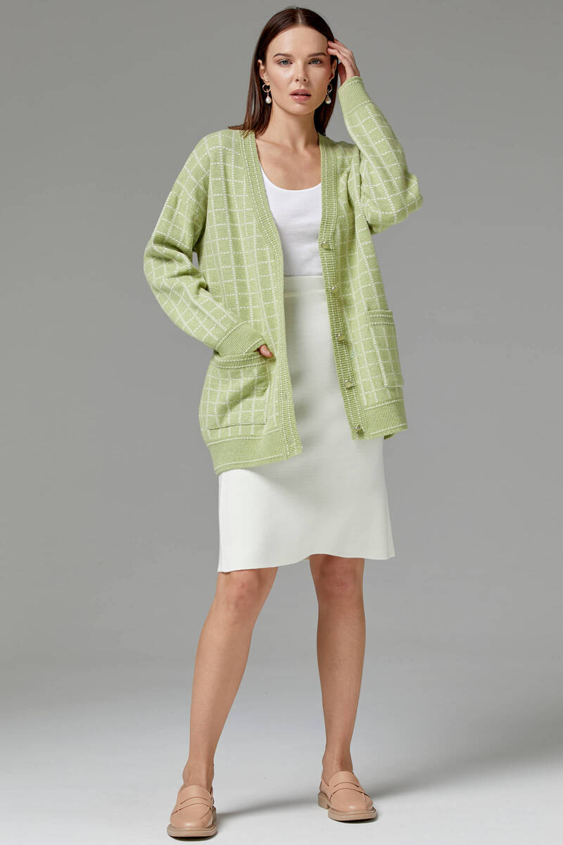 Kare Desenli Triko Hırka - Yeşil (2) Sementa