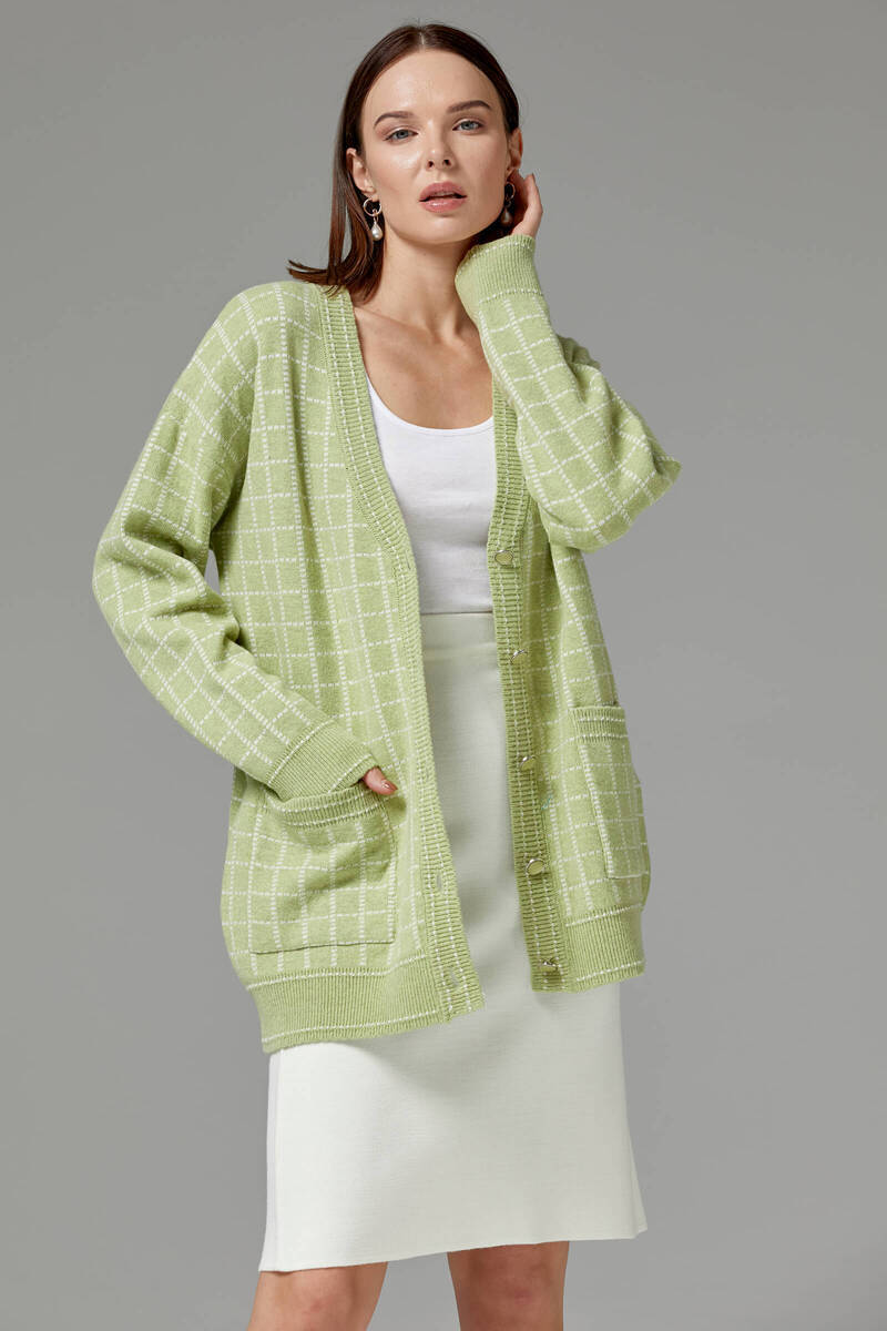 Kare Desenli Triko Hırka - Yeşil (3) Sementa