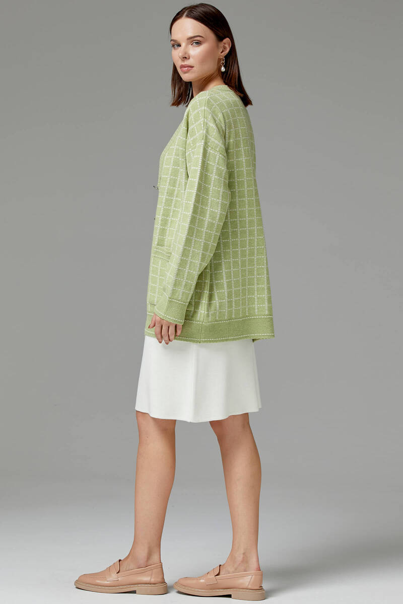 Kare Desenli Triko Hırka - Yeşil (4) Sementa