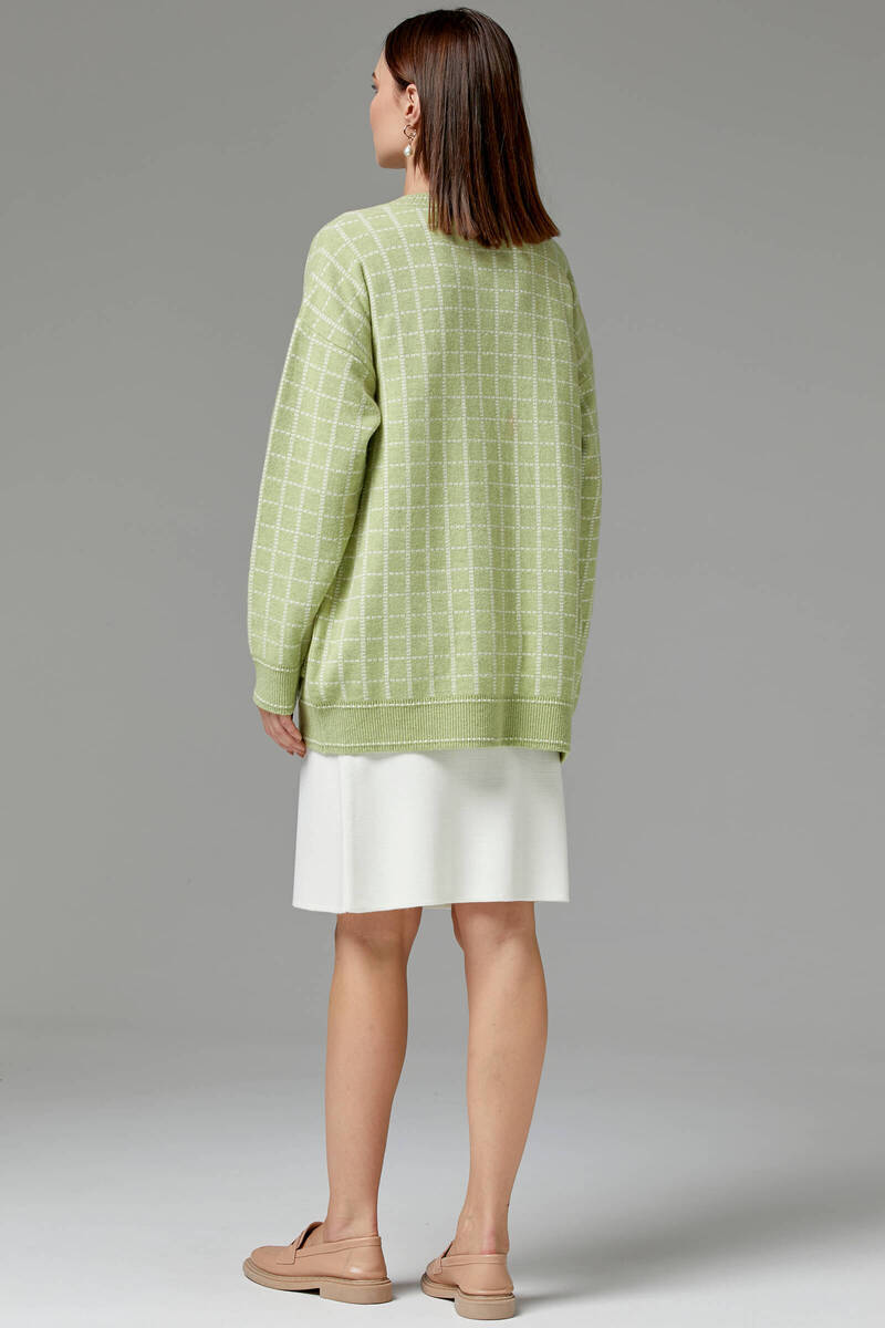 Kare Desenli Triko Hırka - Yeşil (5) Sementa