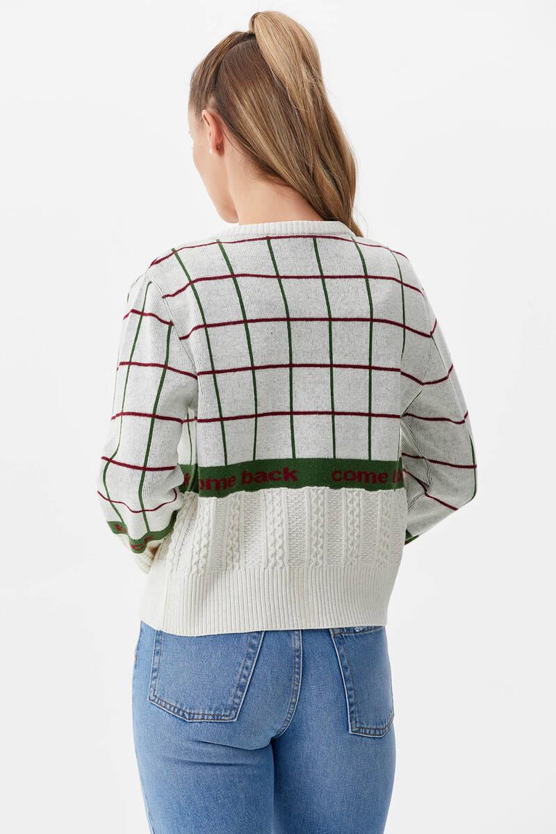 Kare Desenli Triko İkili Hırka Takım - Beyaz (4) Sementa