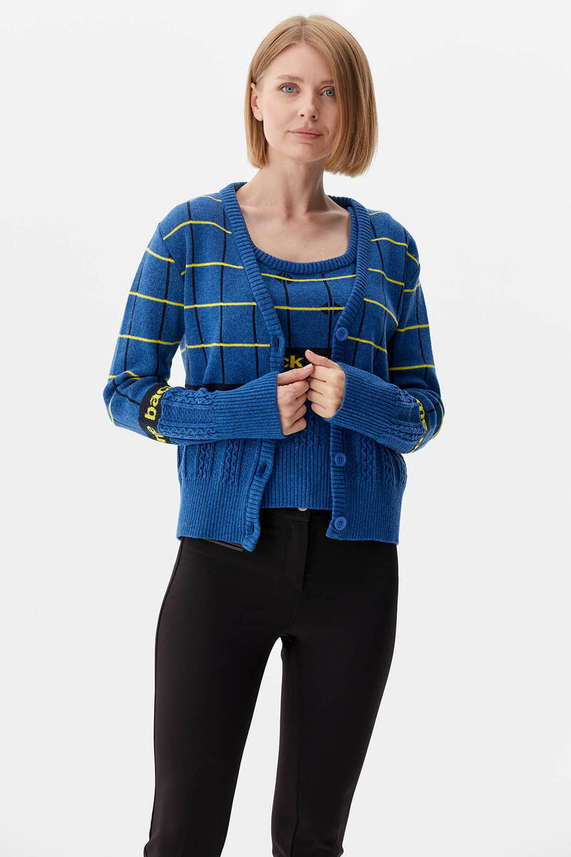 Kare Desenli Triko İkili Hırka Takım - Mavi (3) Sementa