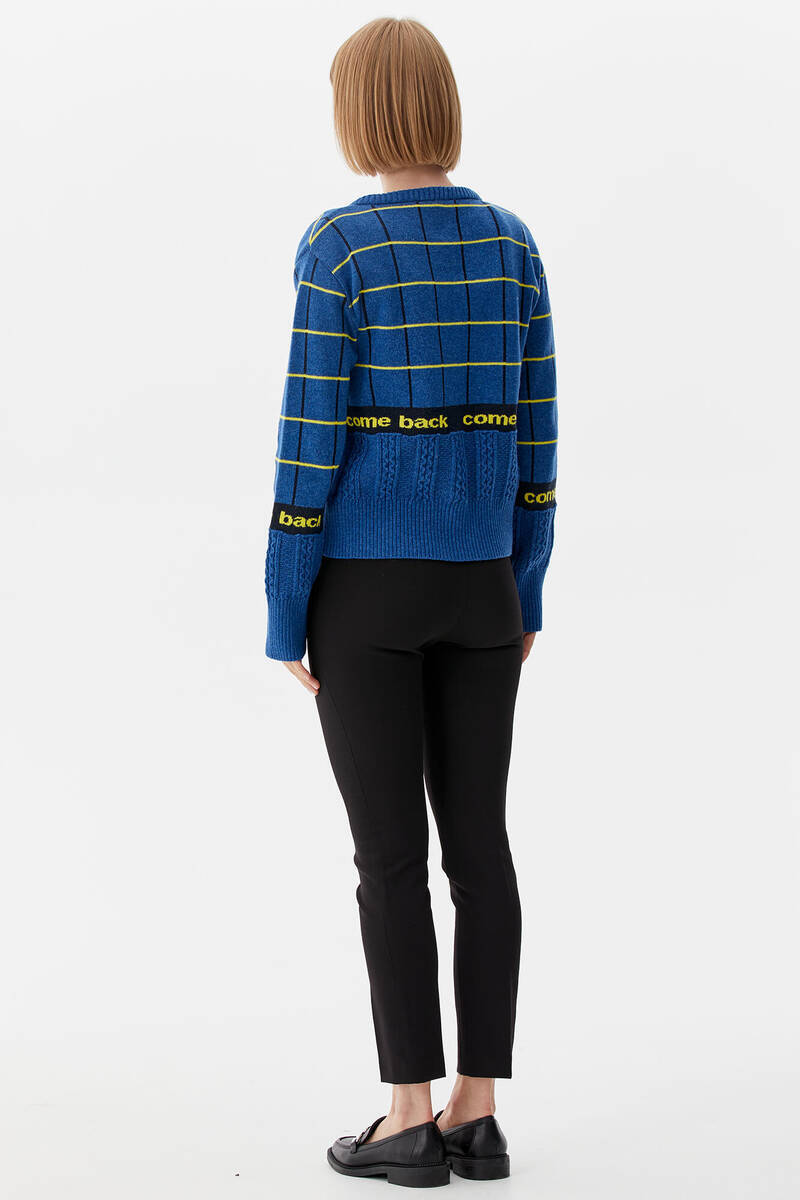 Kare Desenli Triko İkili Hırka Takım - Mavi (4) Sementa