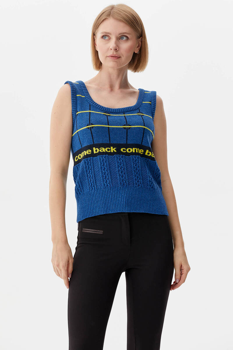 Kare Desenli Triko İkili Hırka Takım - Mavi (5) Sementa