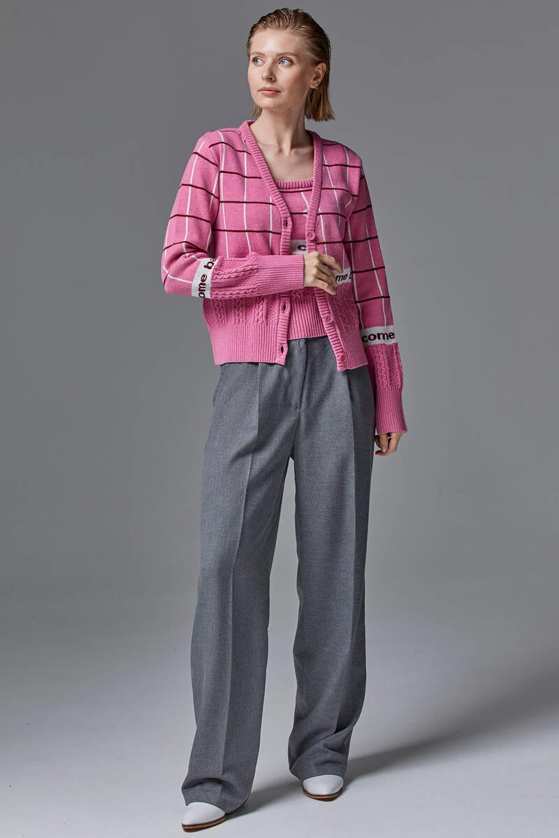 Kare Desenli Triko İkili Hırka Takım - Pembe (3) Sementa