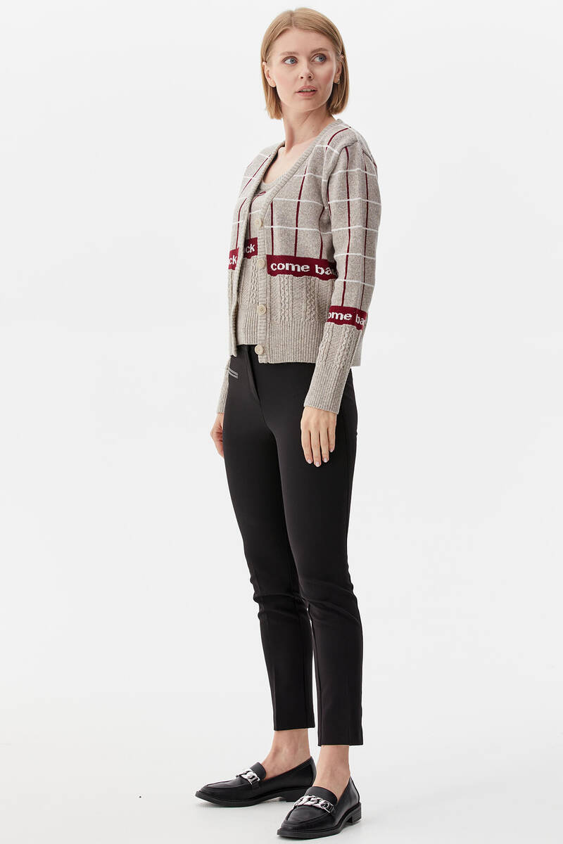 Kare Desenli Triko İkili Hırka Takım - Vizon (4) Sementa