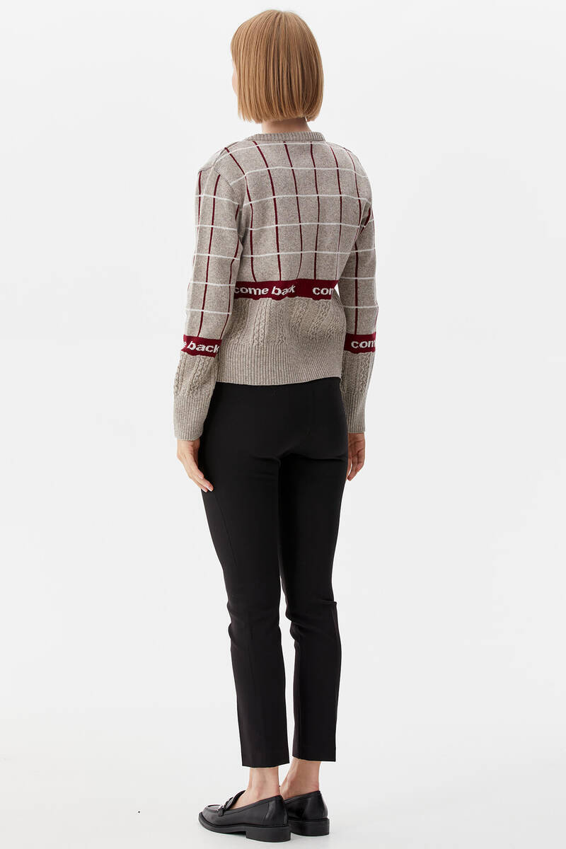 Kare Desenli Triko İkili Hırka Takım - Vizon (6) Sementa