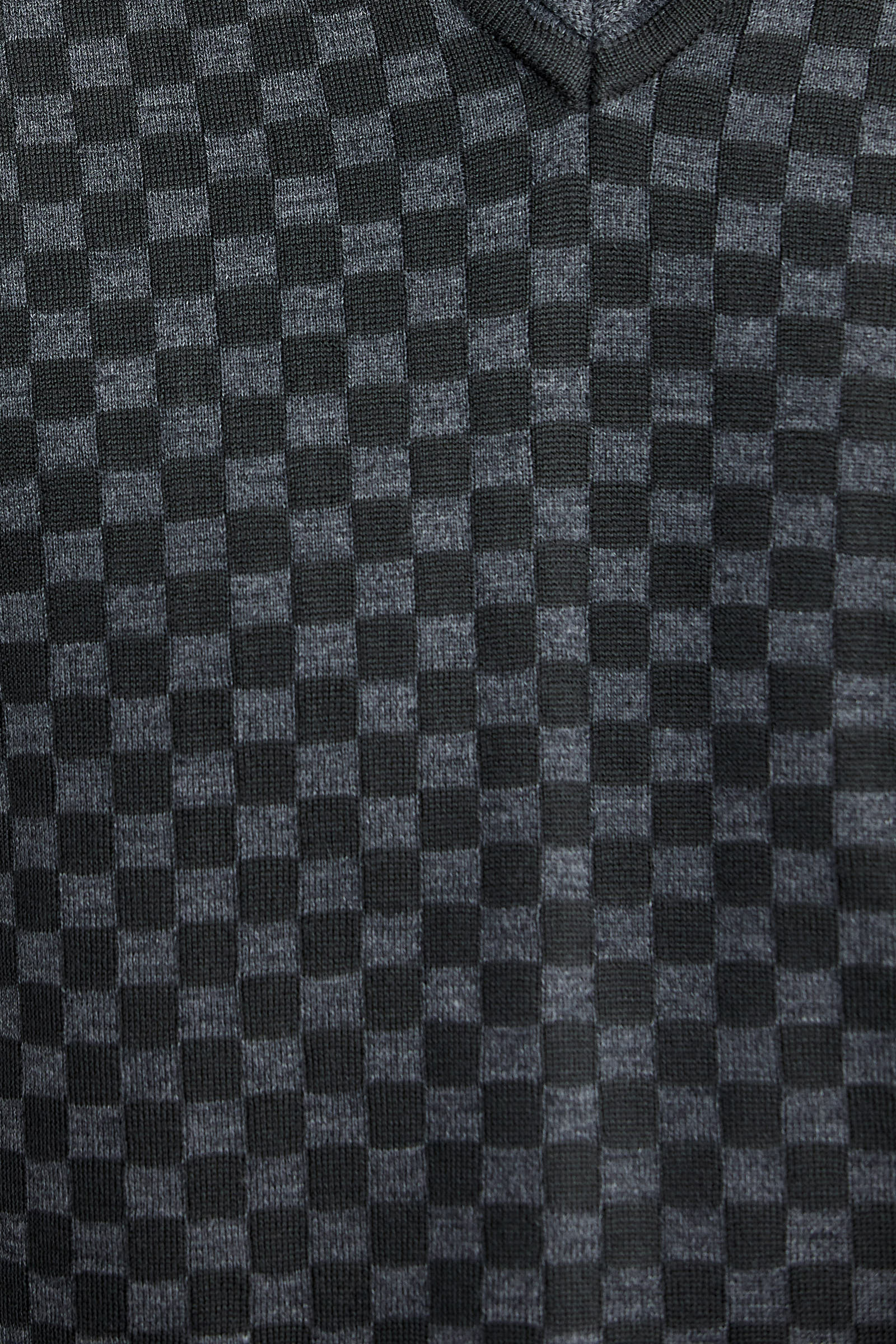 Kare Desenli Yünlü Jakarlı Triko Kazak - Antrasit - Sementa