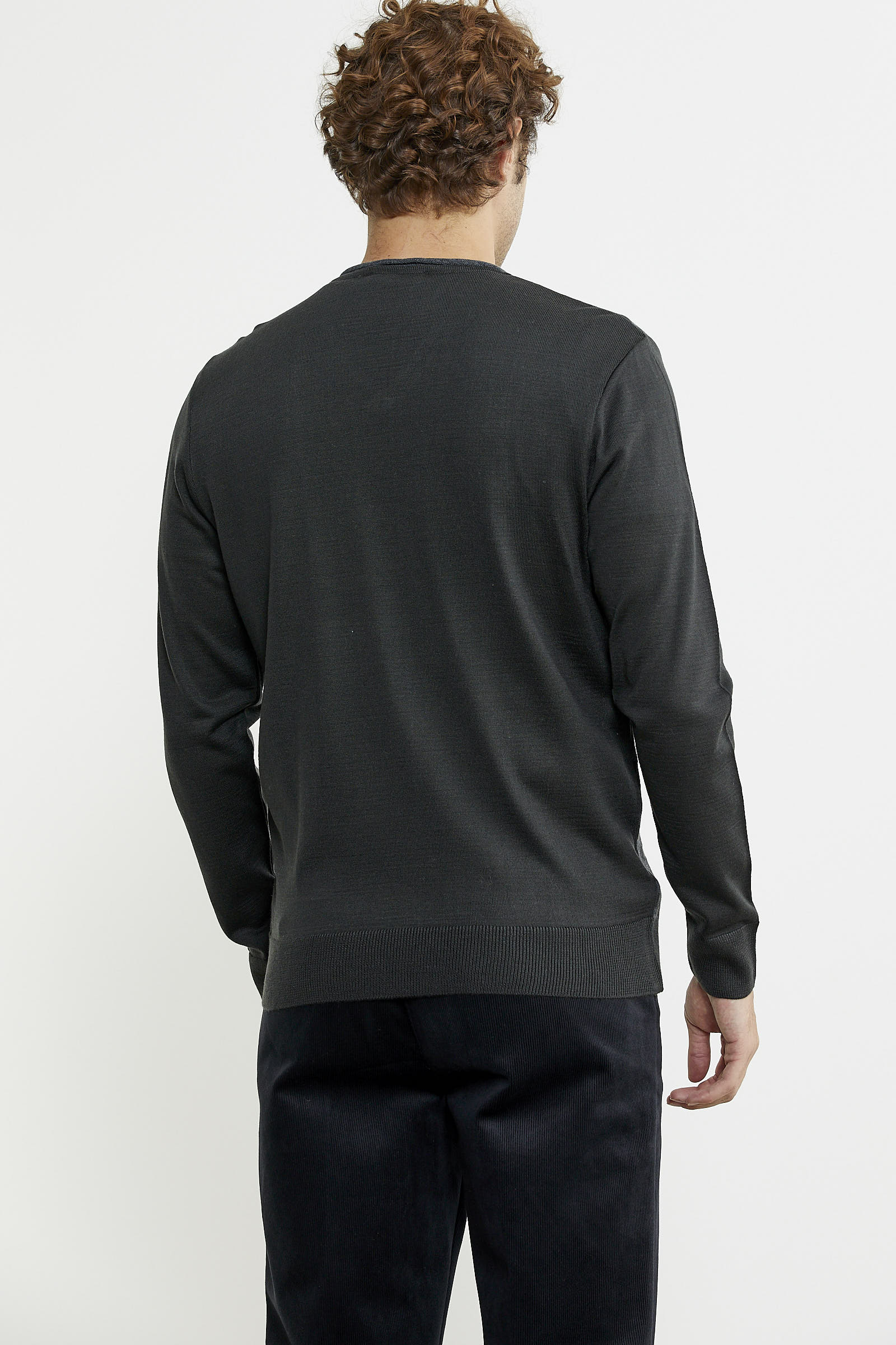 Kare Desenli Yünlü Jakarlı Triko Kazak - Antrasit - Sementa