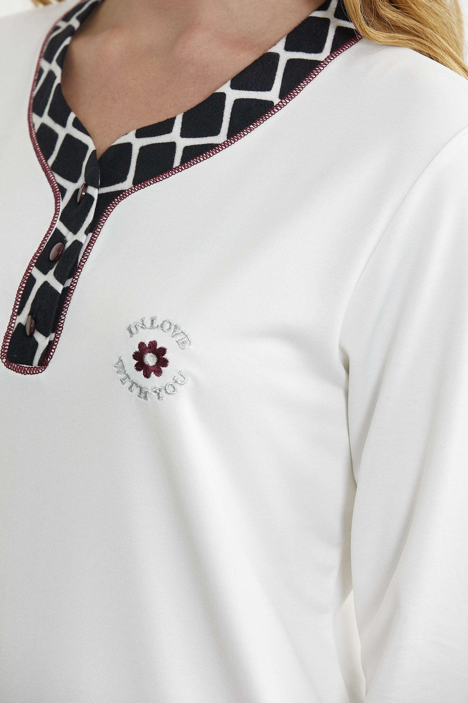 Kareli Çift Renk Pijama Takım - Ekru - Sementa