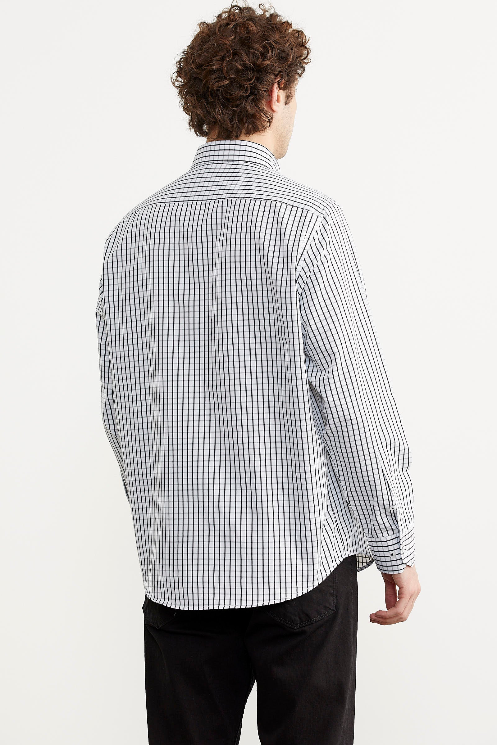 Kareli Uzun Kol Cepli Gömlek - Siyah (6) Sementa