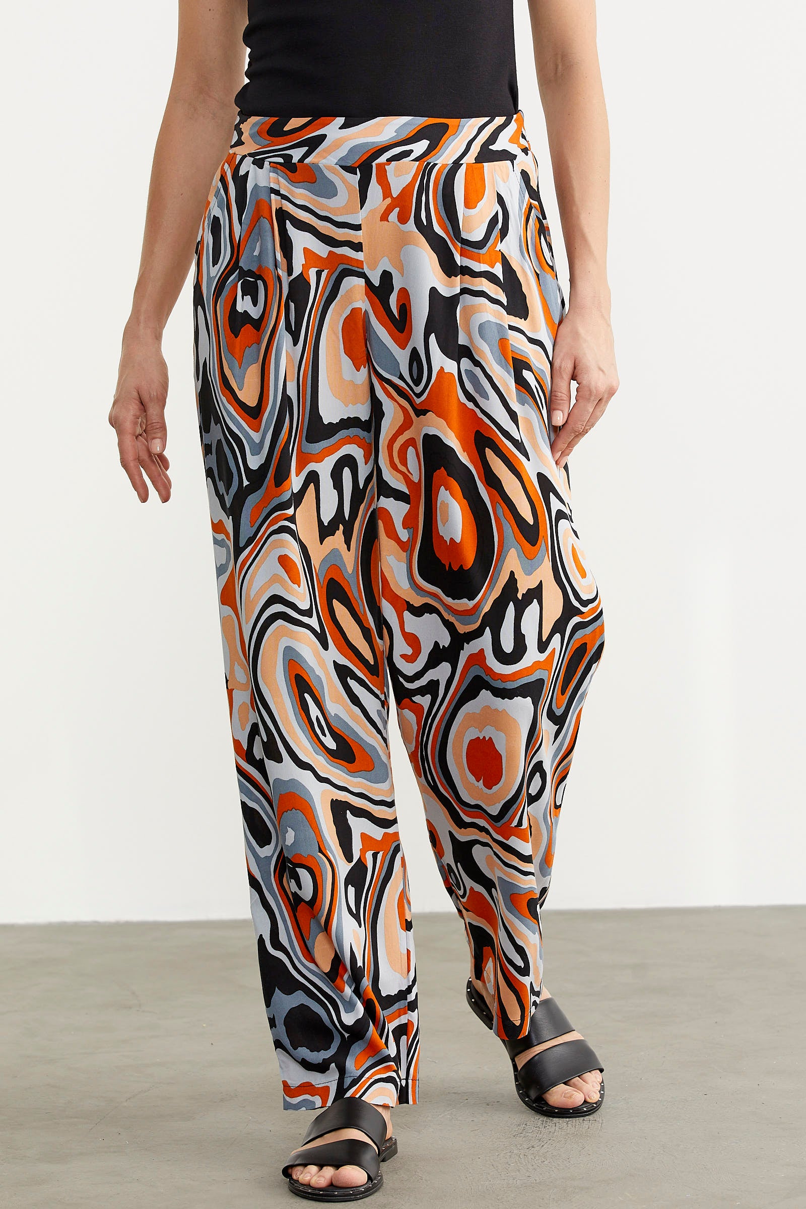 Karışık Desenli Bol Paça Pantolon - Siyah (3) Sementa