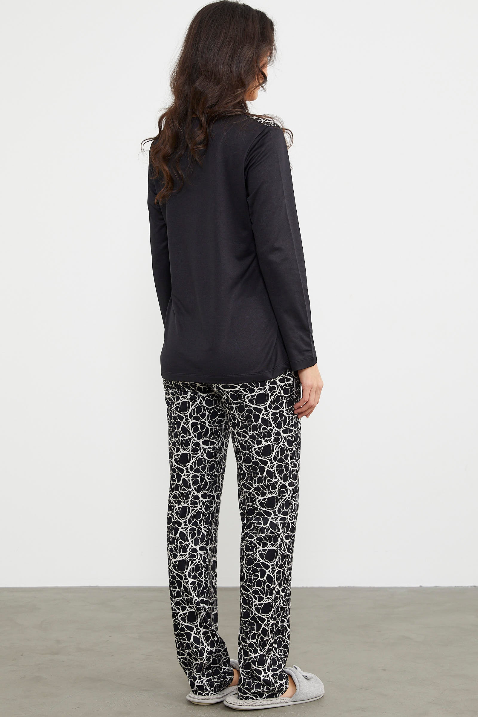 Karışık Desenli Uzun Kol Pijama Takım - Siyah (6) Sementa