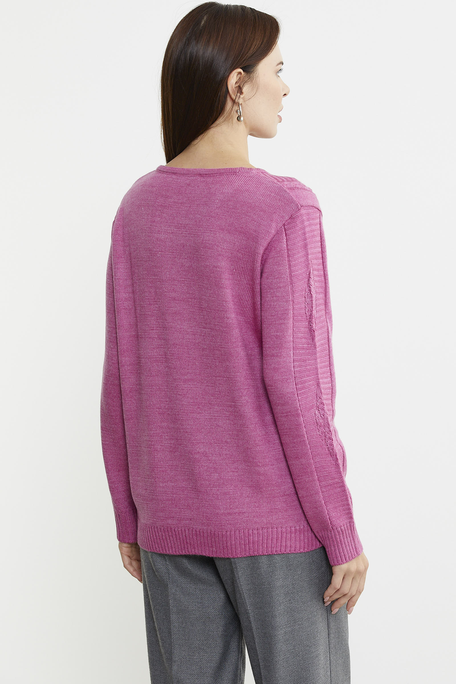 Karışık Motif Detaylı Yünlü Triko Kazak - Gül - Sementa