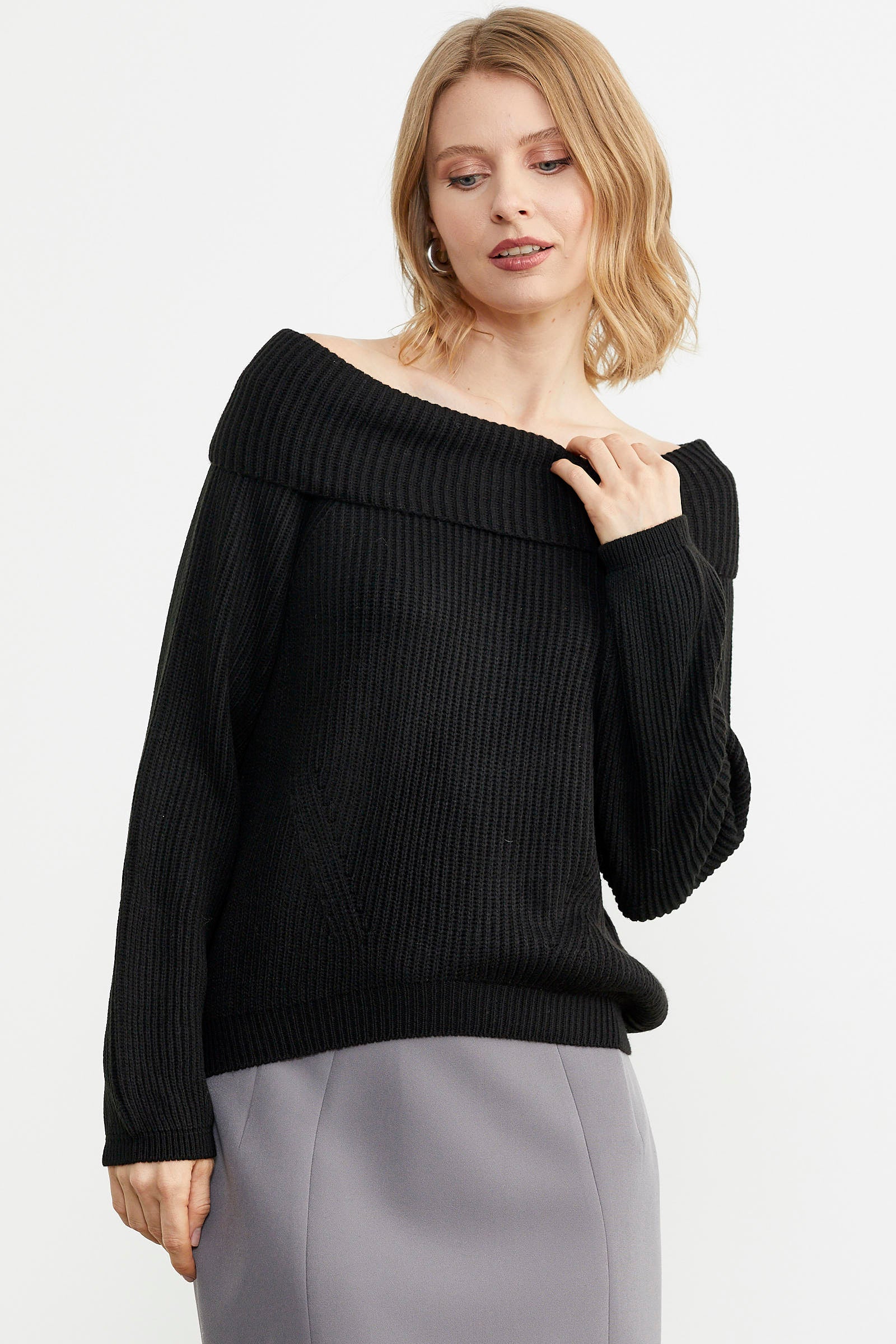 Kayık Yaka Triko Kazak - Siyah (3) Sementa