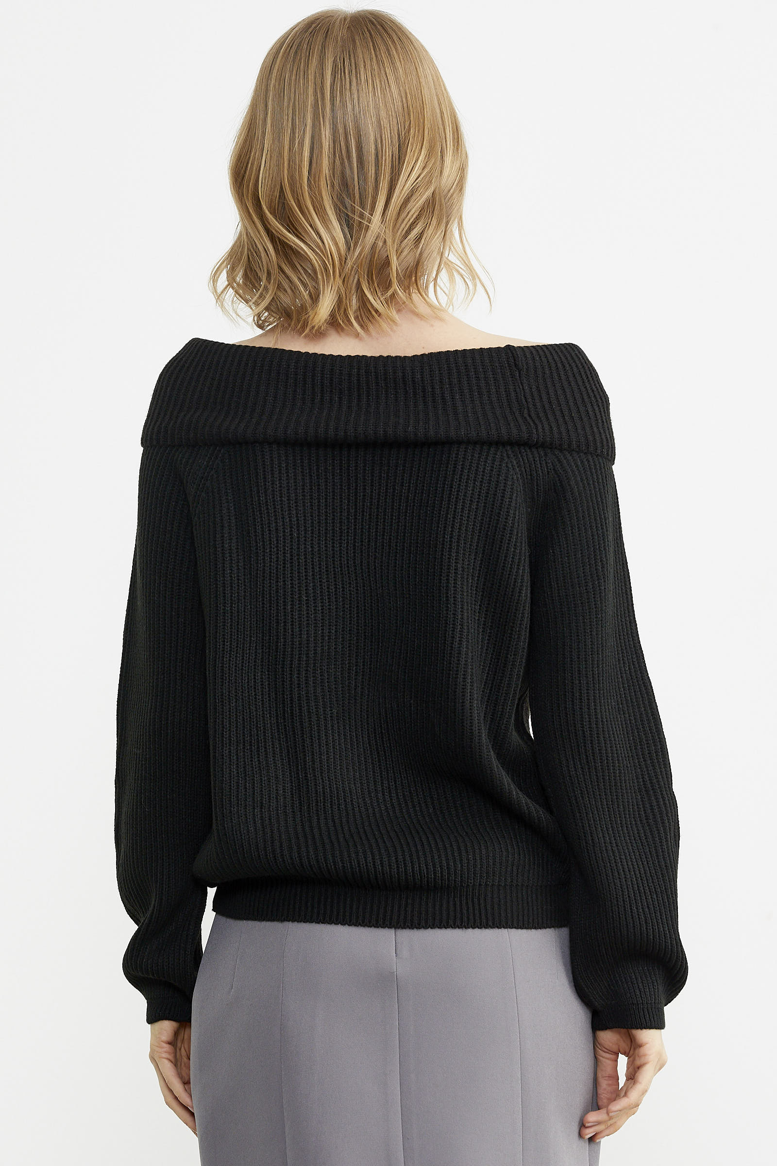 Kayık Yaka Triko Kazak - Siyah (4) Sementa