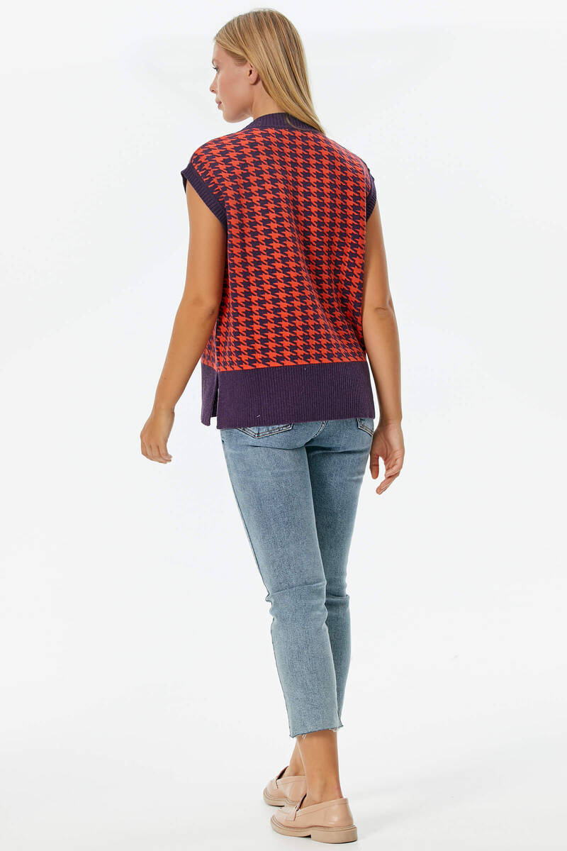 Kazayağı Desenli Triko Süveter - Mor-Nar (4) Sementa